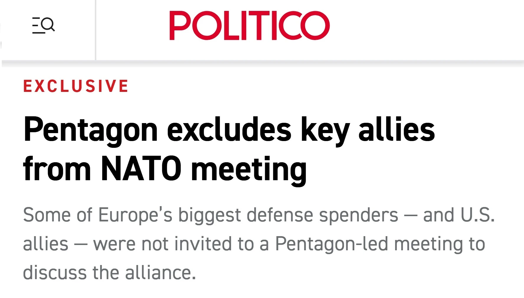 🇺🇸🇪🇺Пентагон не пригласил ключевых союзников на встречу НАТО, — Politico