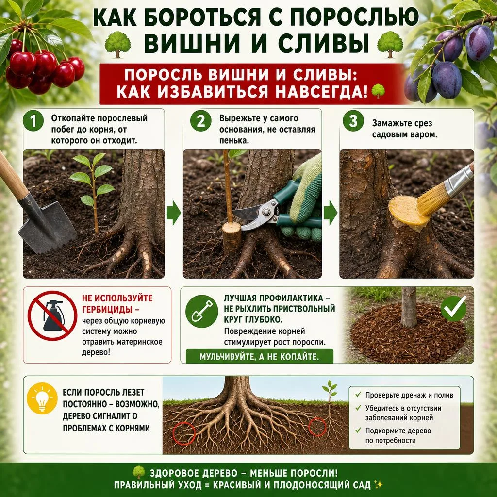 Как бороться с порослью вишни и сливы 🌳
