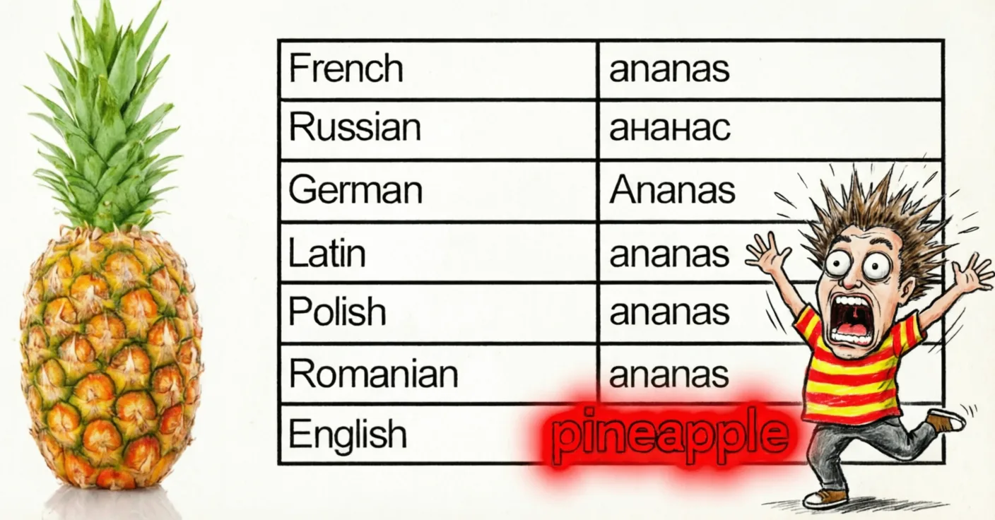 Весь мир договорился, как называть ананас: ananas. И только английский такой: «Не-не, у...