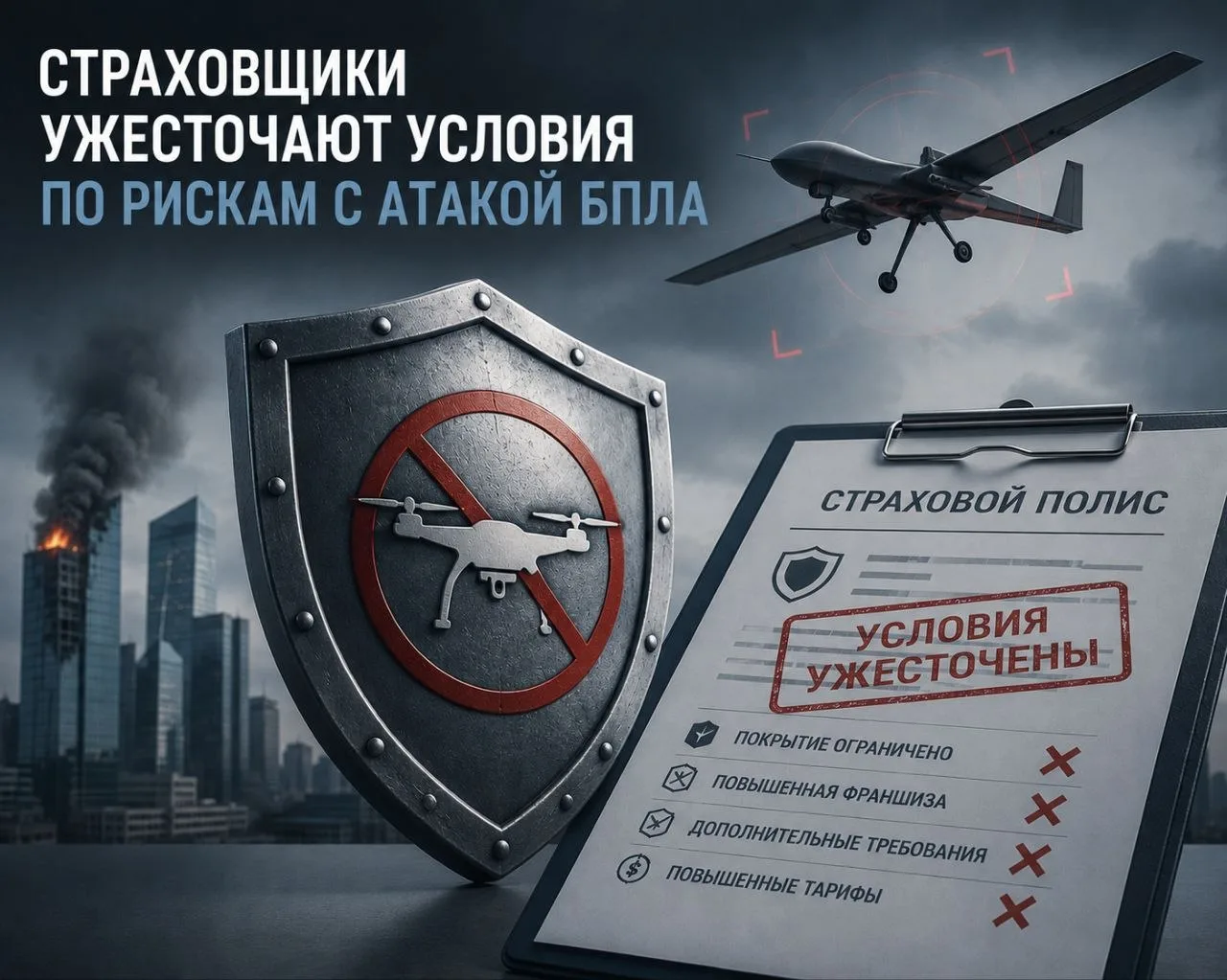 📌Страховые компании ограничивают покрытие ущерба от атак БПЛА

Более 88% компаний не готовы включат