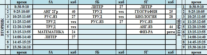 Расписание уроков на вторник 12.05.2026г.