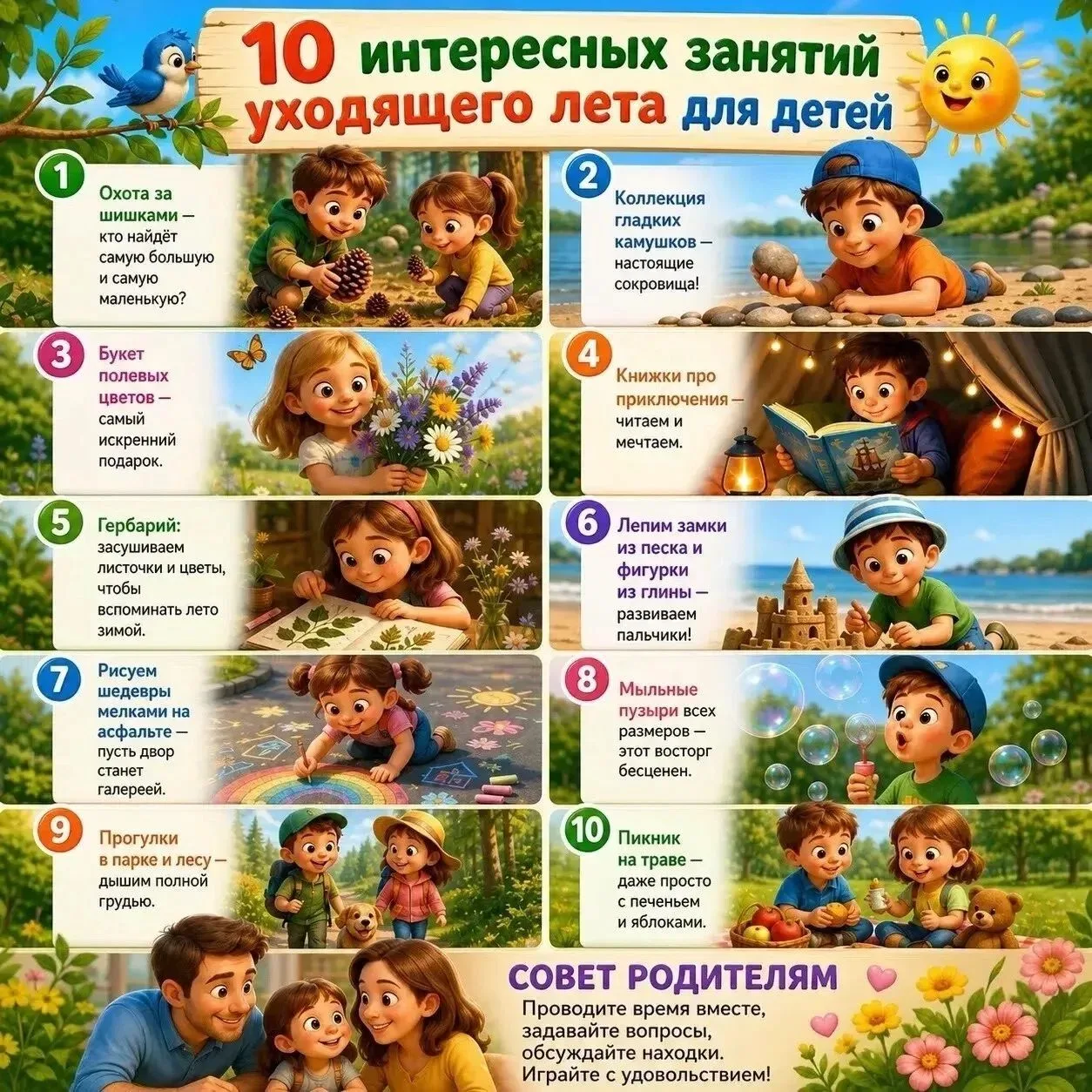 10 интересных занятий для детей уходящего лета: