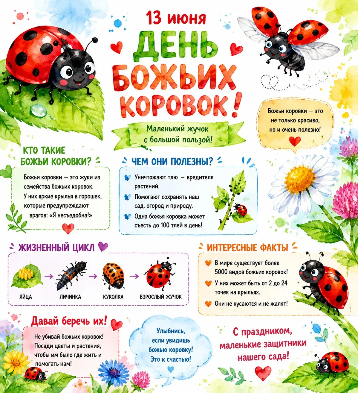 Делюсь с вами информационными и рабочими листами ко Дню божьих коровок❤️