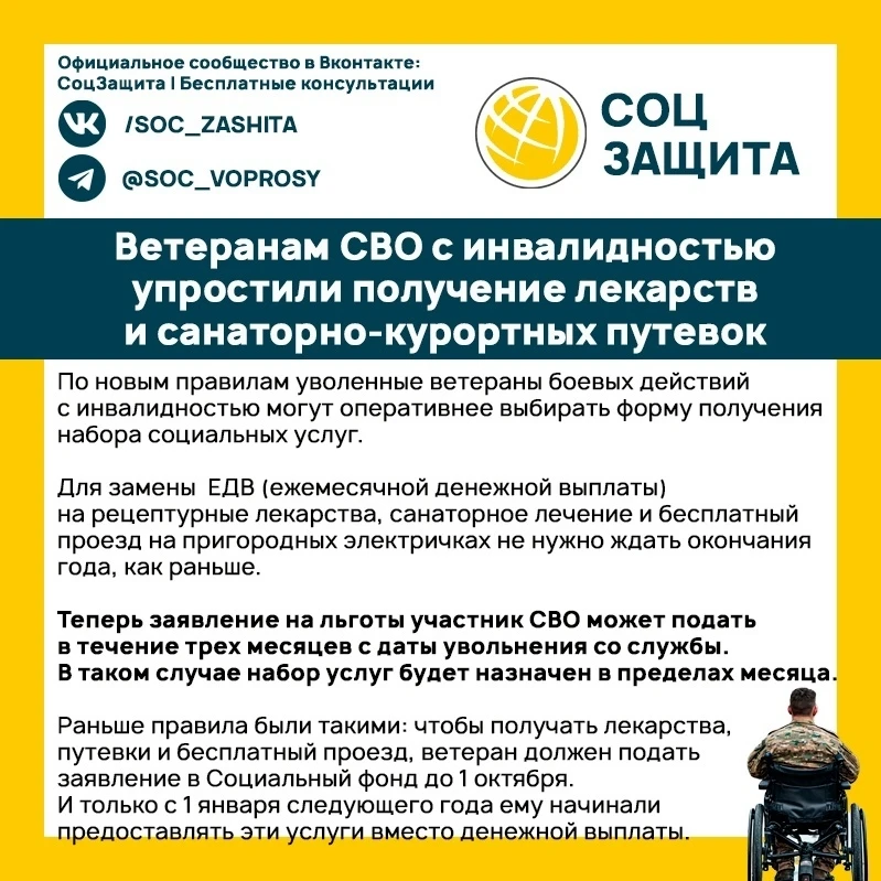 ⚡ Ветеранам СВО с инвалидностью упростили получение лекарств и санаторно-курортных путевок