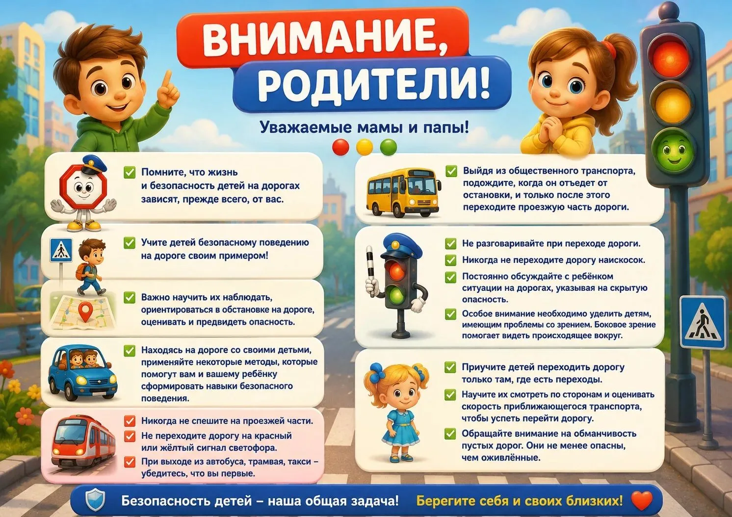 Уважаемые родители! Поговорите со своими детьми о важных правилах дорожного движения.