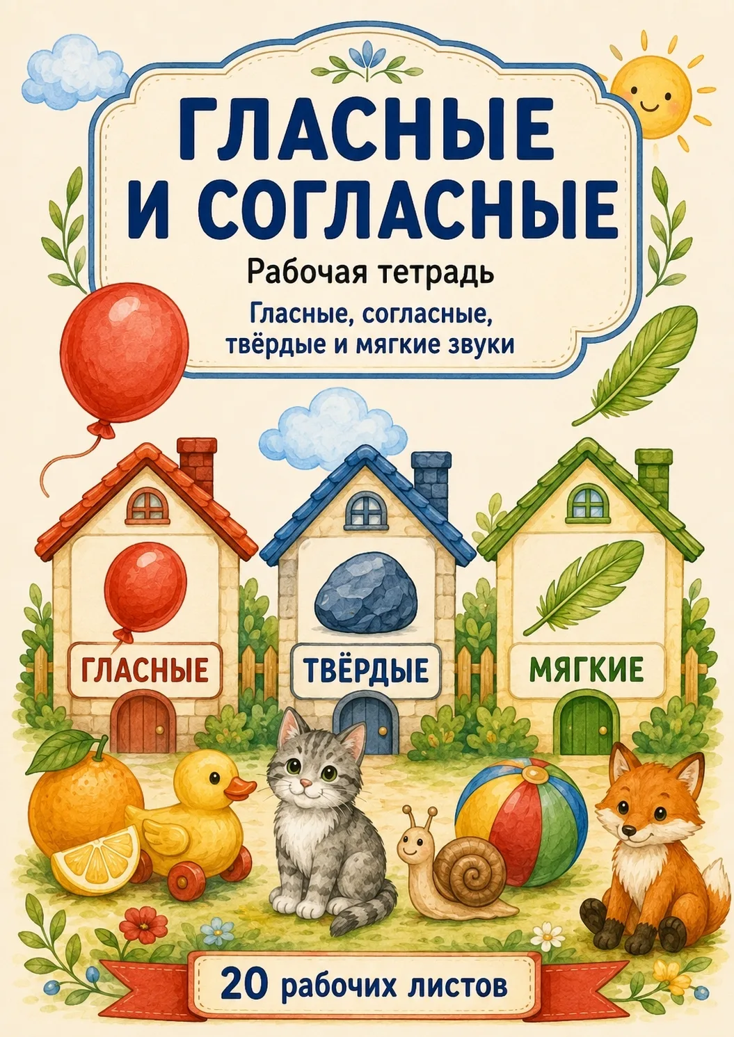 🖇 ГЛАСНЫЕ И СОГЛАСНЫЕ — РАБОЧАЯ ТЕТРАДЬ НА ВСЕ ЗВУКИ 🔴🔵🟢