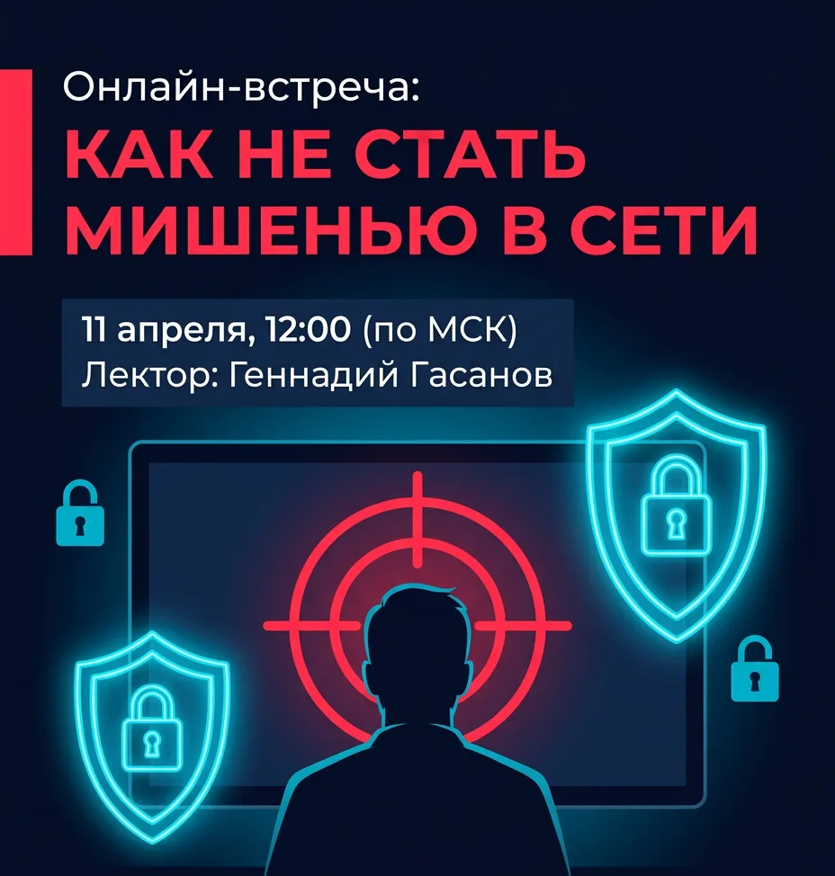 🎯 ОНЛАЙН-ВСТРЕЧА: "Как не стать мишенью в сети" 📅 11 апреля, 12:00 (МСК) 📍 Формат: онлайн, подключен