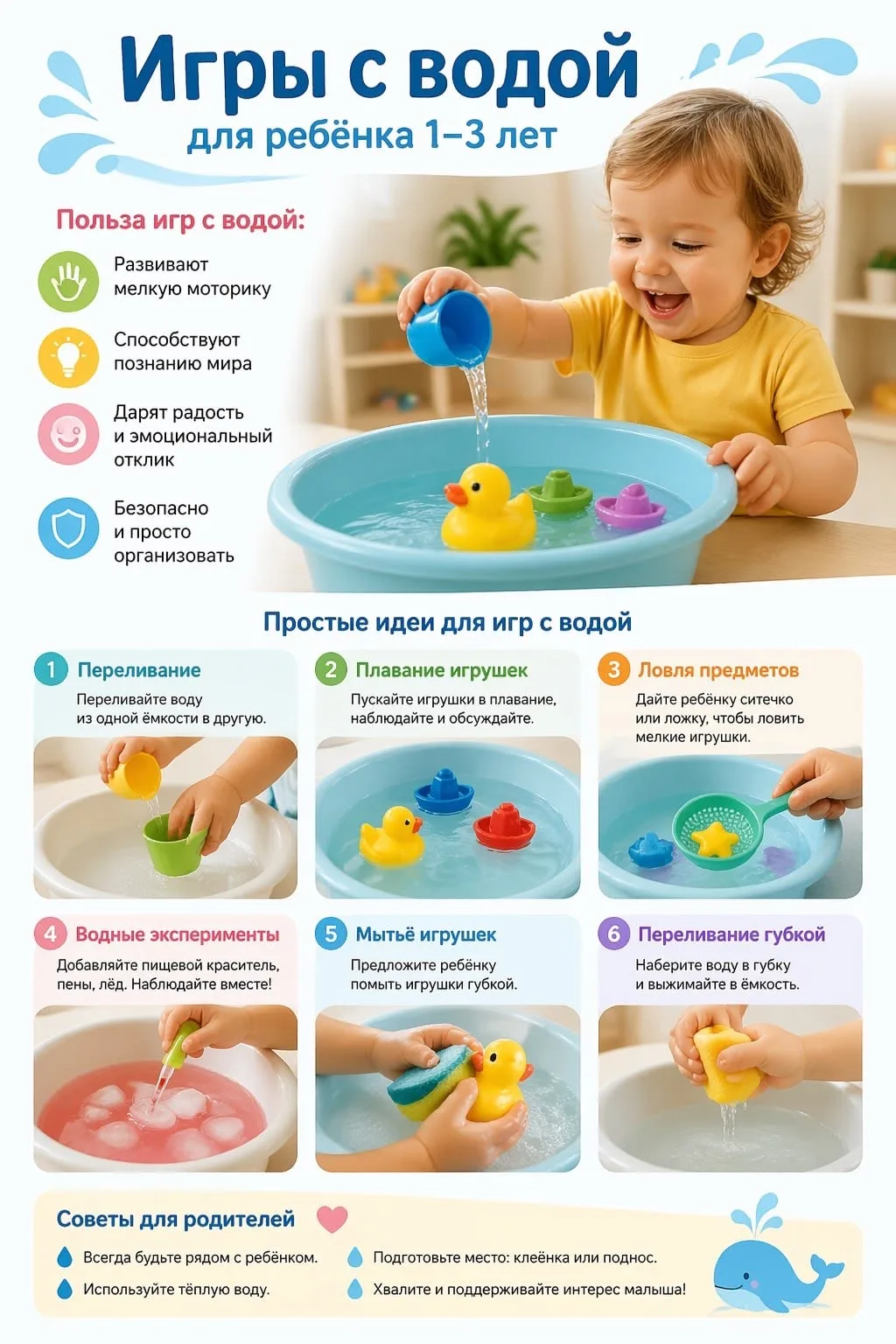 Игры с водой для ребенка 1-3 лет 💦