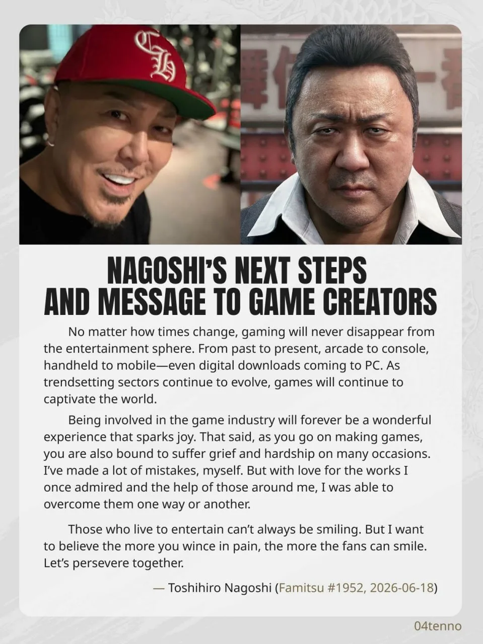 Фанаты Yakuza перевели новое послание Тосихиро Нагоши на фоне слухов об отмене Gang of Dragon — об и