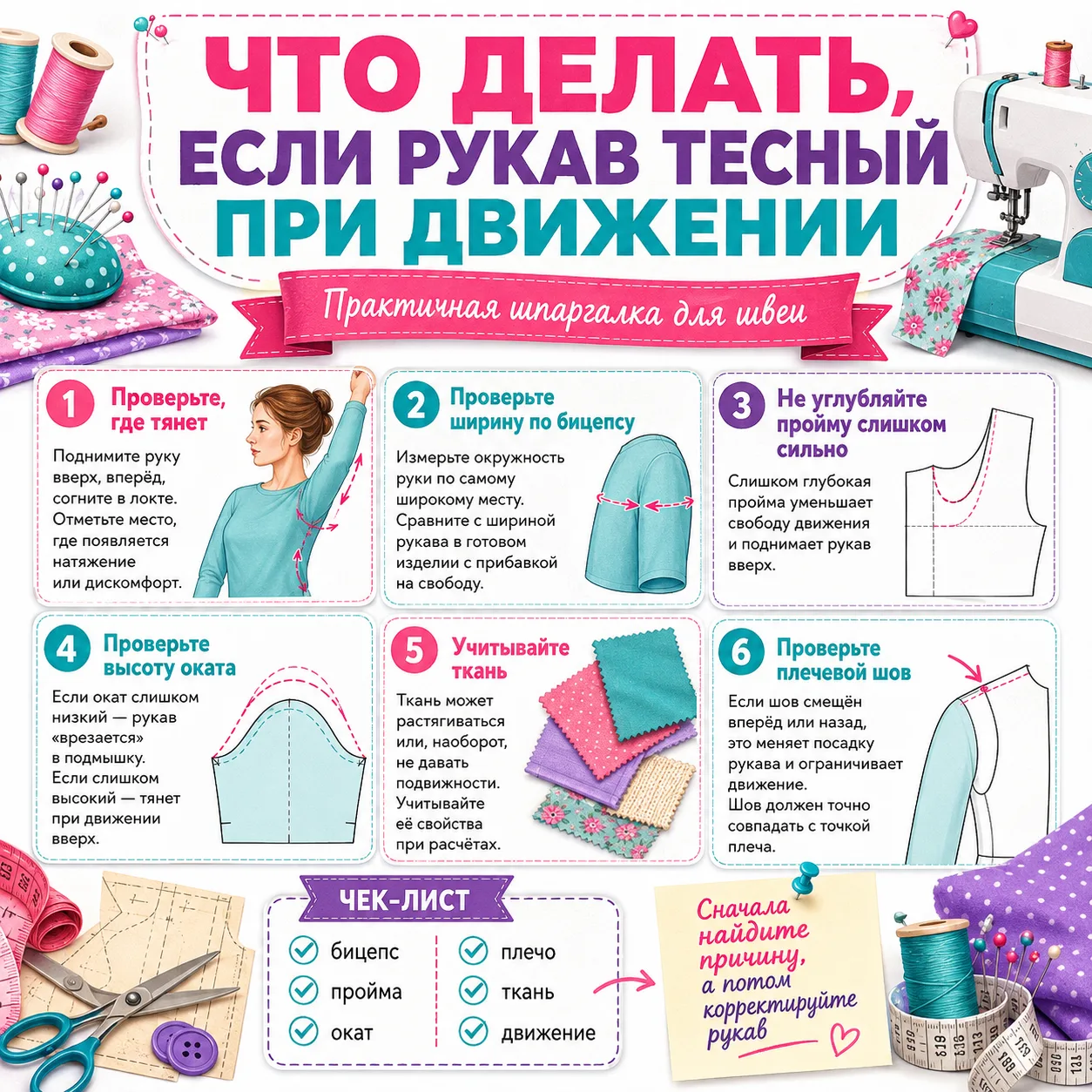 🧵 Что делать, если рукав тесный при движении