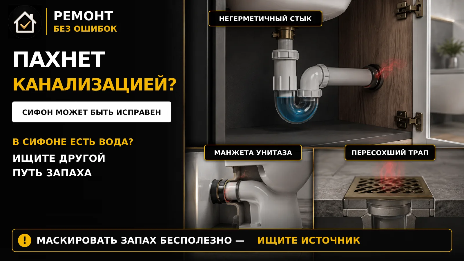 🚿 Почему пахнет канализацией при исправном сифоне.