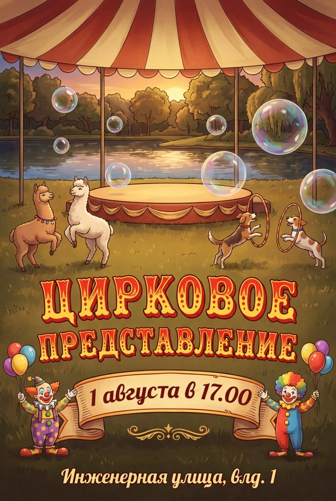 🎪Бесплатный цирк в парке у пруда «Марс» — 1 августа!