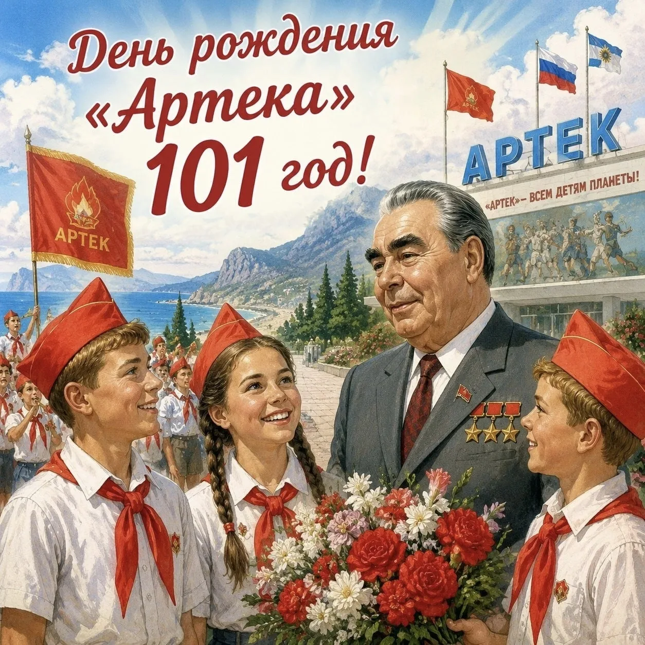 🏕 16 июня — День рождения «Артека» — 101 год! 🏕

16 июня 1925 года у подножия горы Аю-Даг появилис