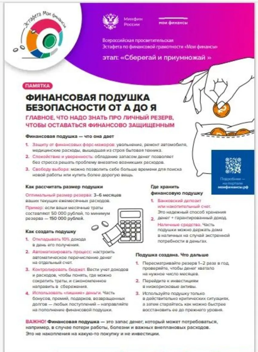 Памятка "ФИНАНСОВАЯ ПОДУШКА БЕЗОПАСНОСТИ ОТ А ДО Я"