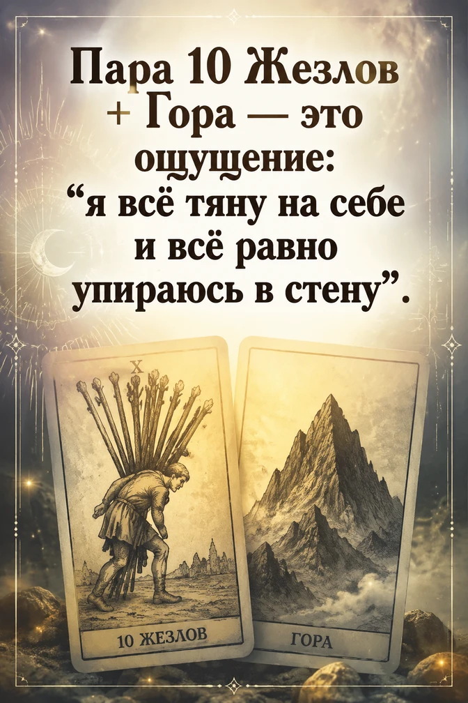 10 Жезлов — про перегруз и ощущение, что всё на тебе. Гора — про барьер, который не про...