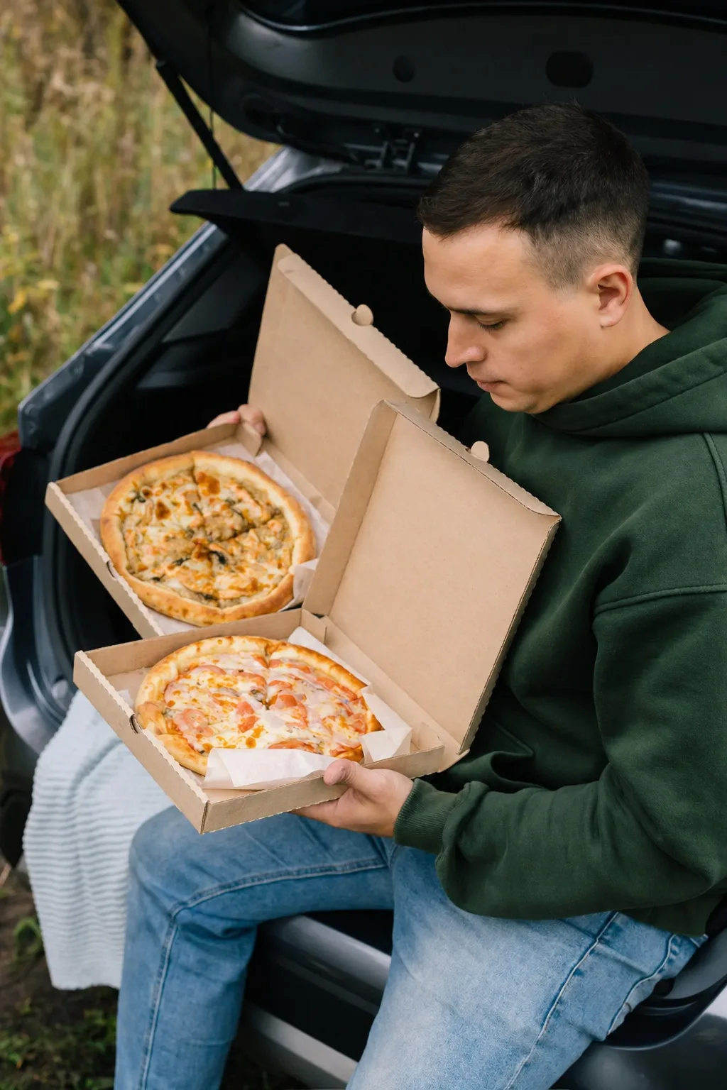 Собрался на шашлыки на майские? Захвати пиццу! 🍕🔥  Пока угли разгораются, а шашлык только начинает ш