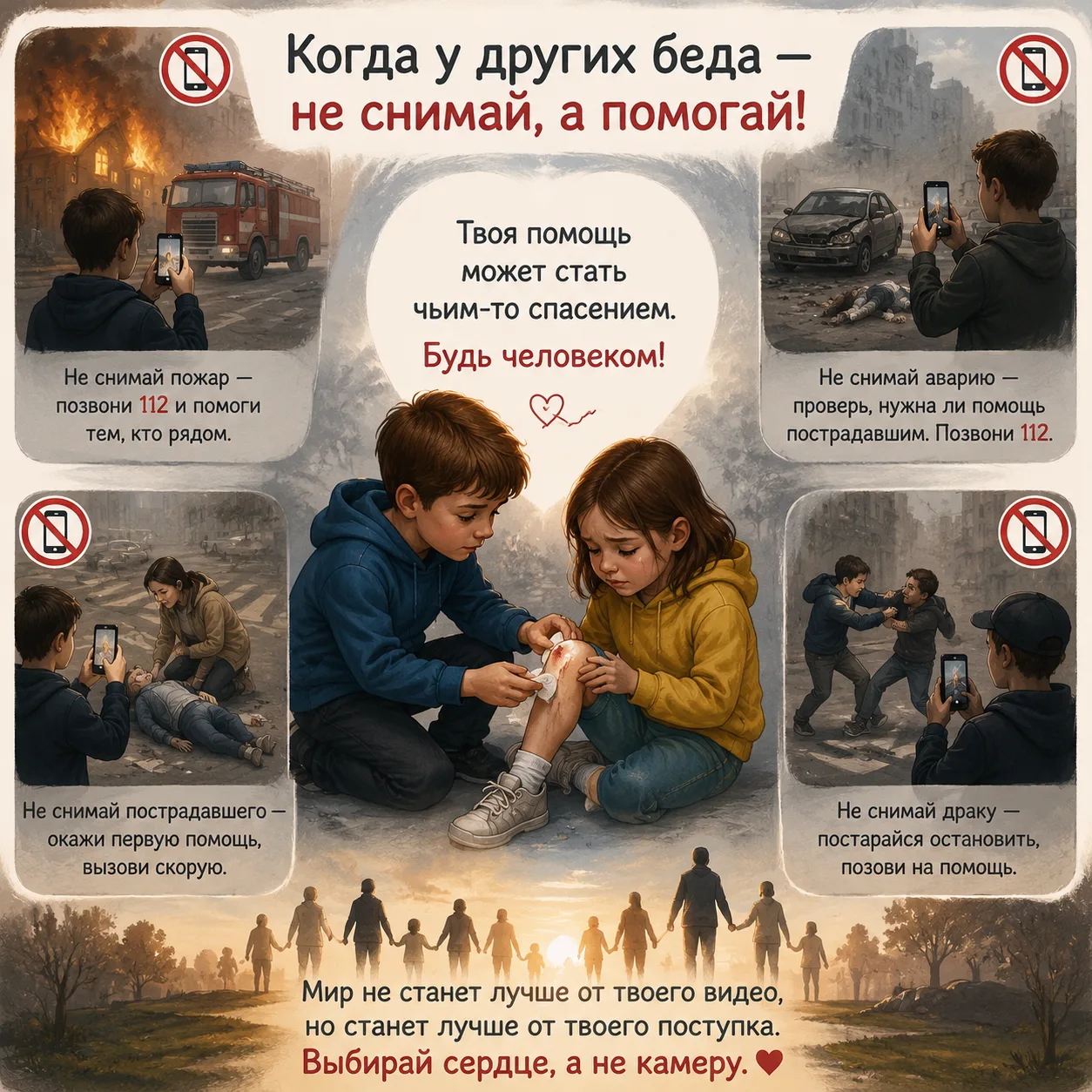 Люди, остановитесь! Когда вокруг беда, телефон – не лучший друг.