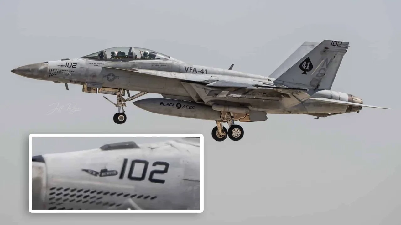 Истребитель F/A-18F Super Hornet 41-й истребительной эскадрильи (VFA-41) ВМС США с отме...