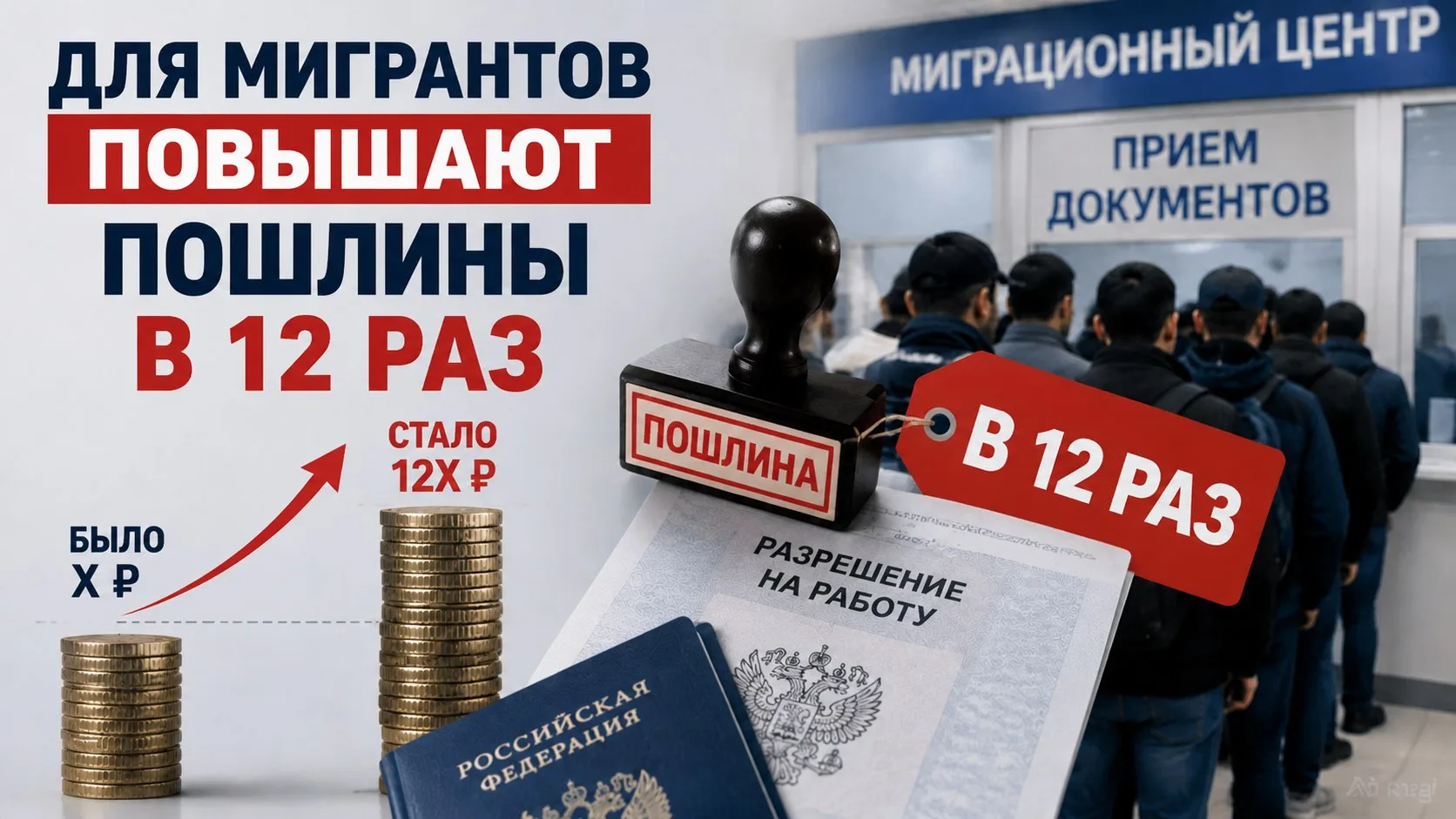 ❗️Закон о повышении налоговых пошлин для мигрантов, в том числе в 12 раз за оформление российского г