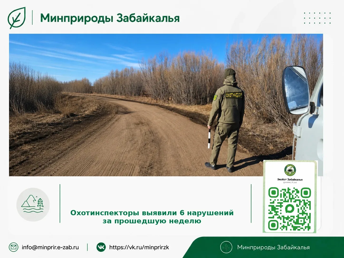 #ЭкоДело 

Охотинспекторы выявили шесть нарушений  за прошедшую неделю в Забайкалье

За отчетный пер