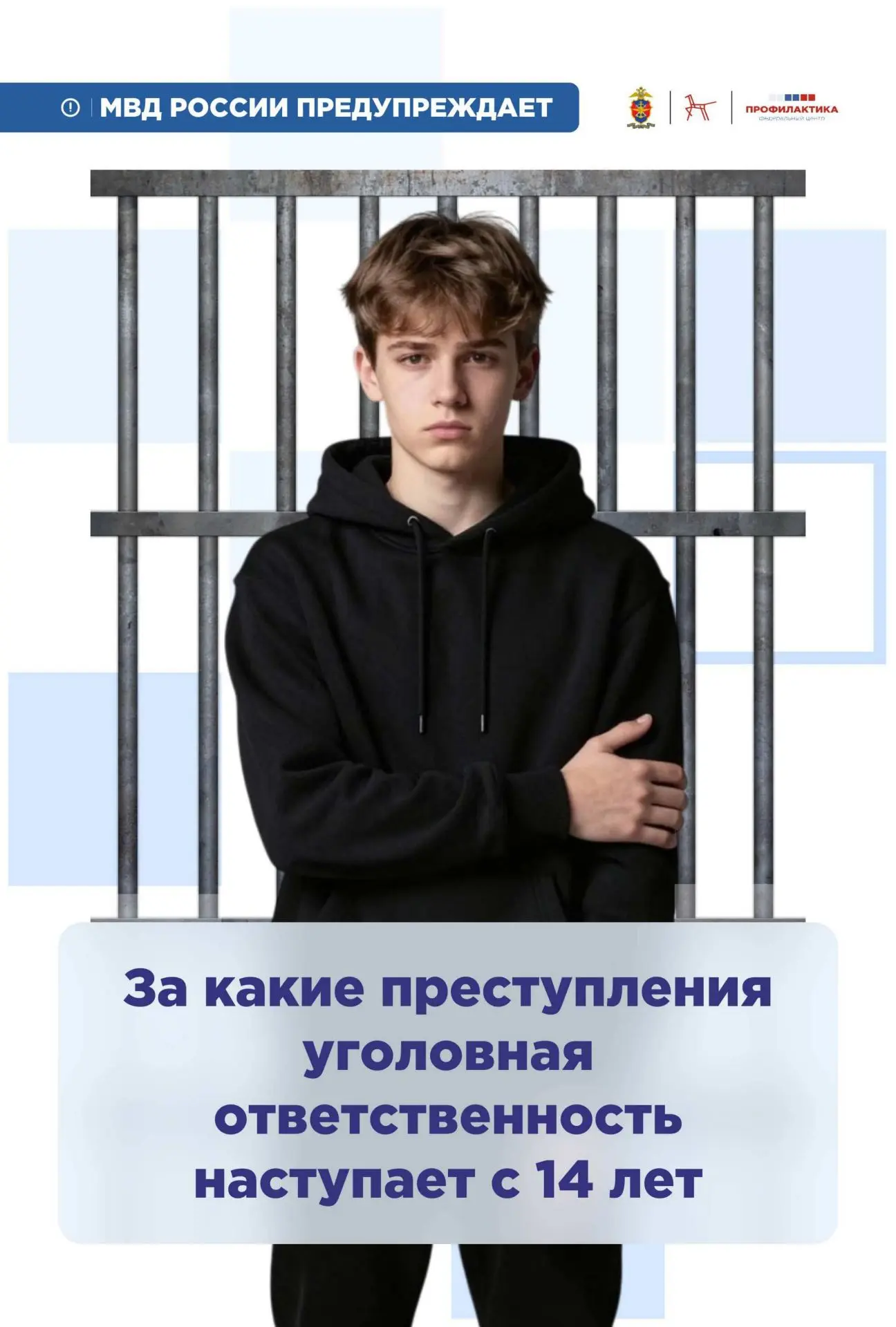 Федеральный центр «Профилактика» напоминает за какие преступления уголовная ответственность наступае