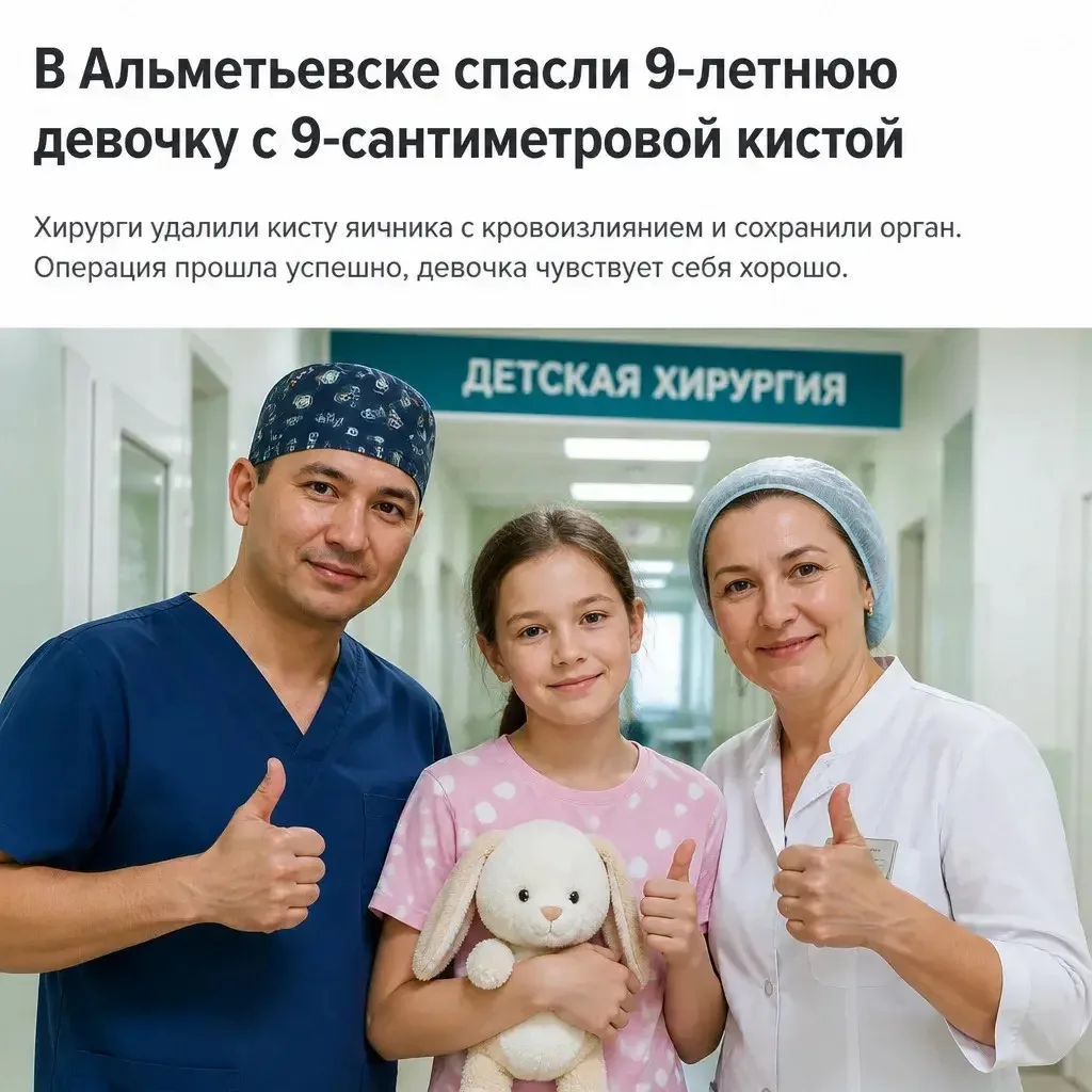 👩‍⚕️ В Альметьевске спасли 9-летнюю девочку с 9-сантиметровой кистой