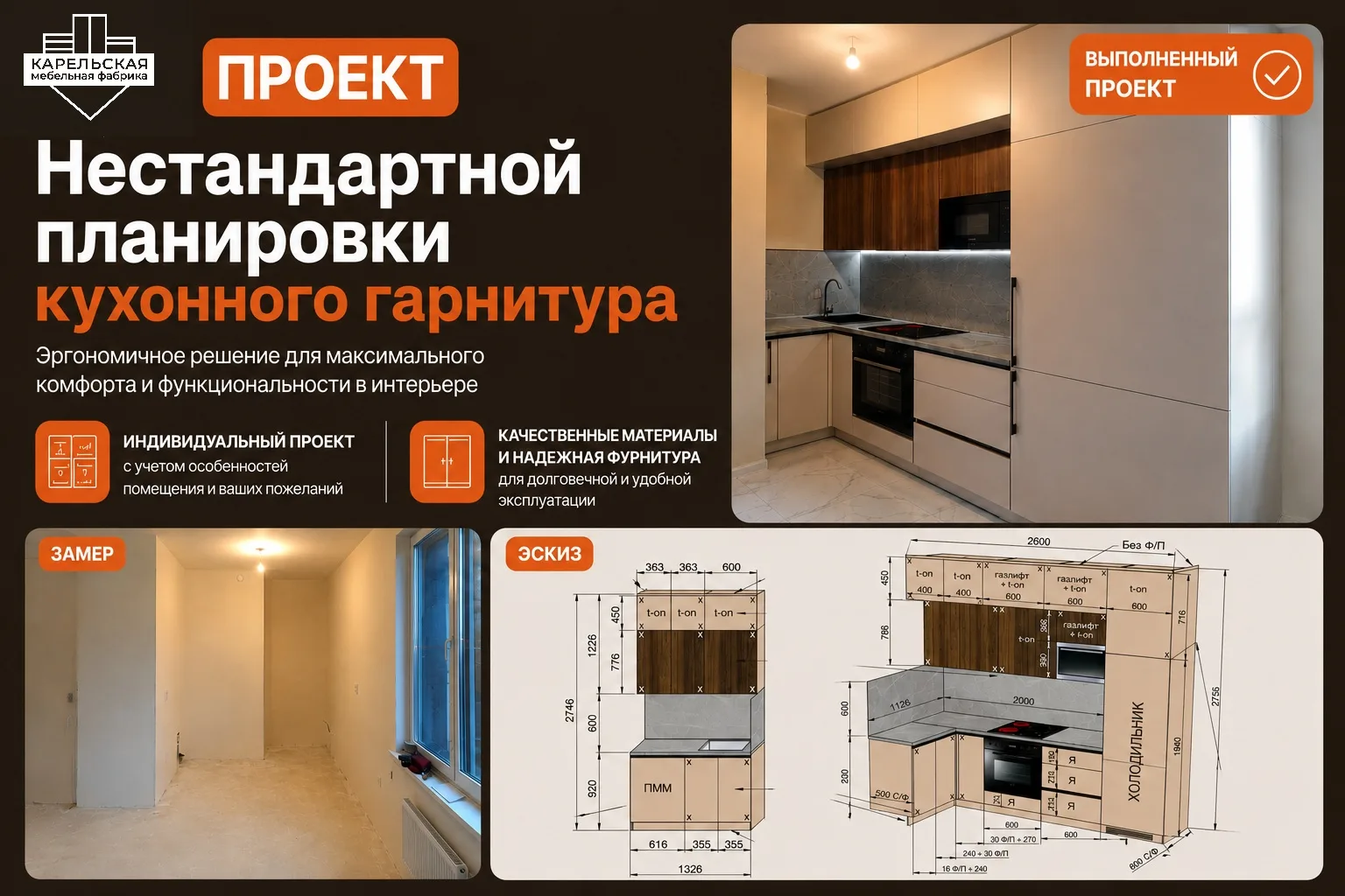 Как разместить полноценную кухню в небольшом помещении? Показываем на реальном проекте. 🏡
