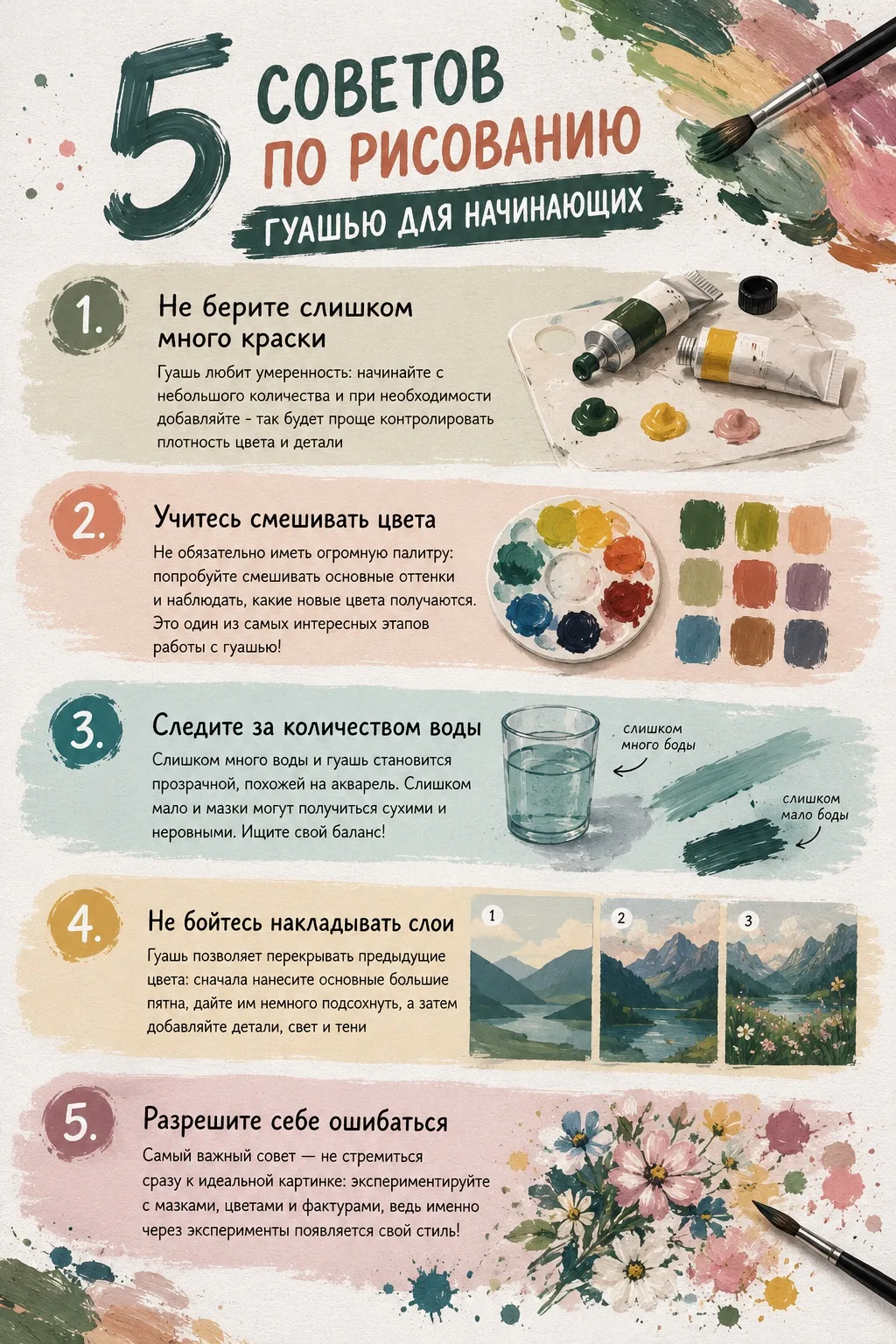 5 советов по рисованию гуашью для начинающих 🎨
