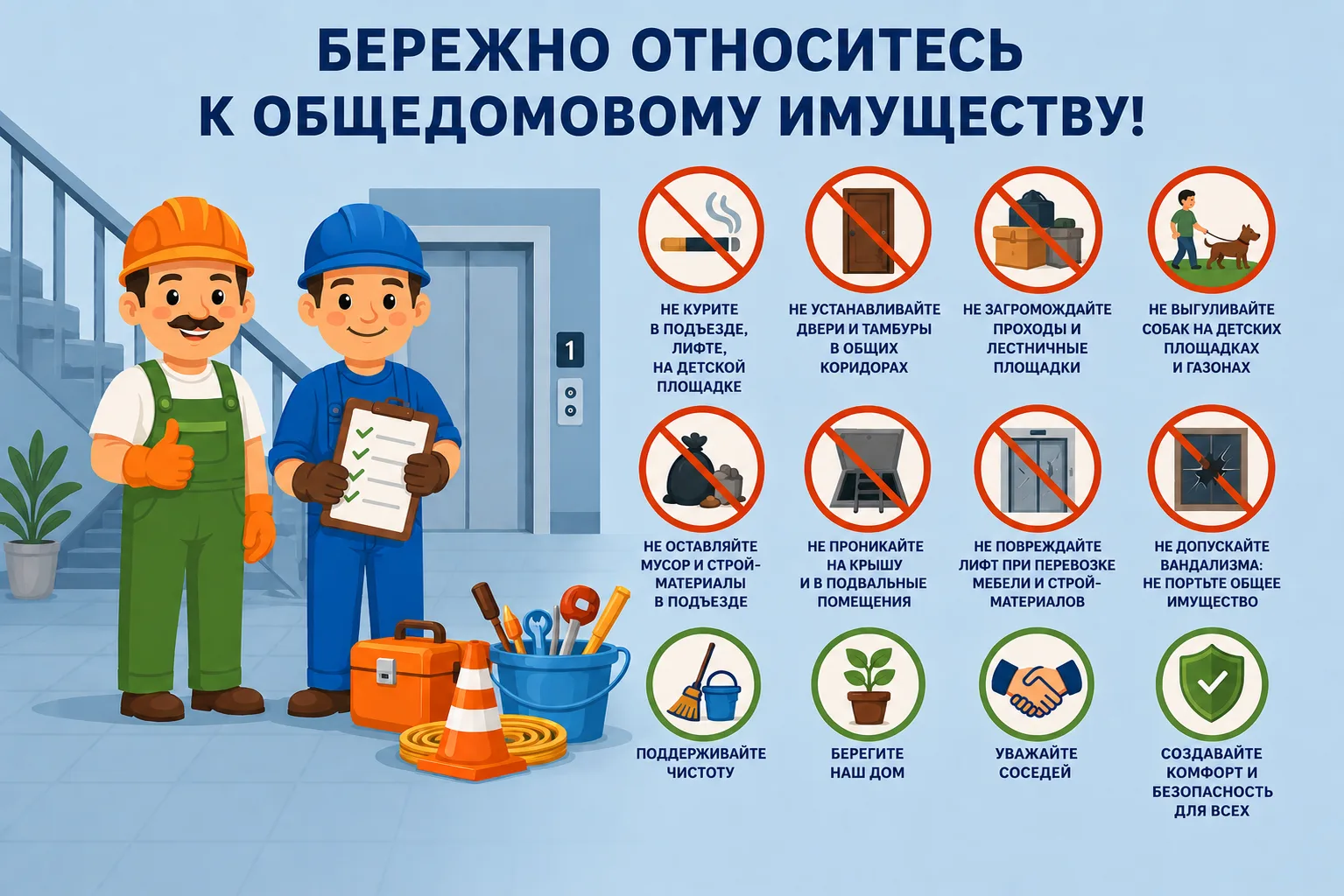 Уважаемые жильцы!

Напоминаем, что многоквартирный дом — это не только наши квартиры, но и общее иму
