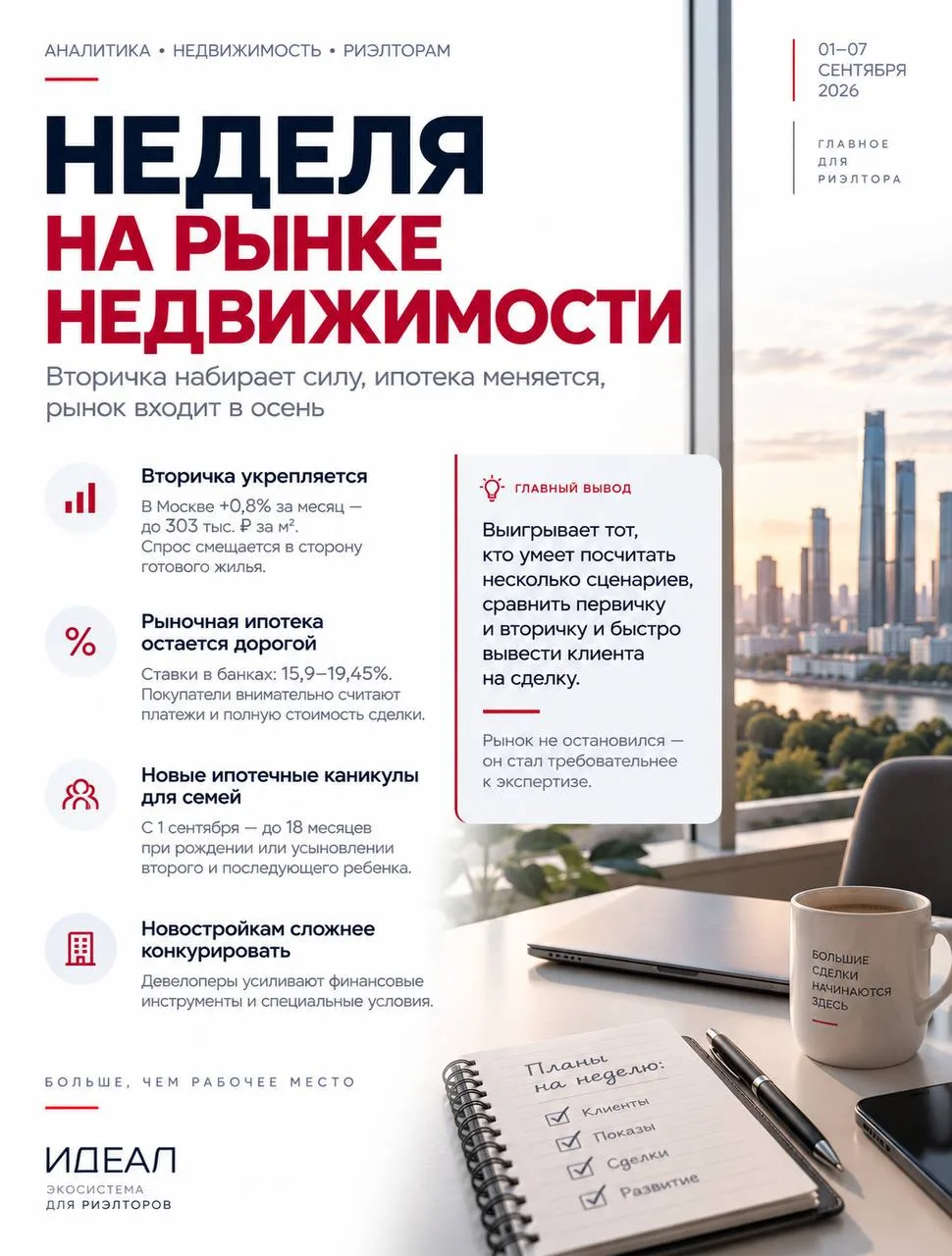 📊 Неделя на рынке недвижимости: вторичка набирает силу, ипотека меняется, рынок входит...