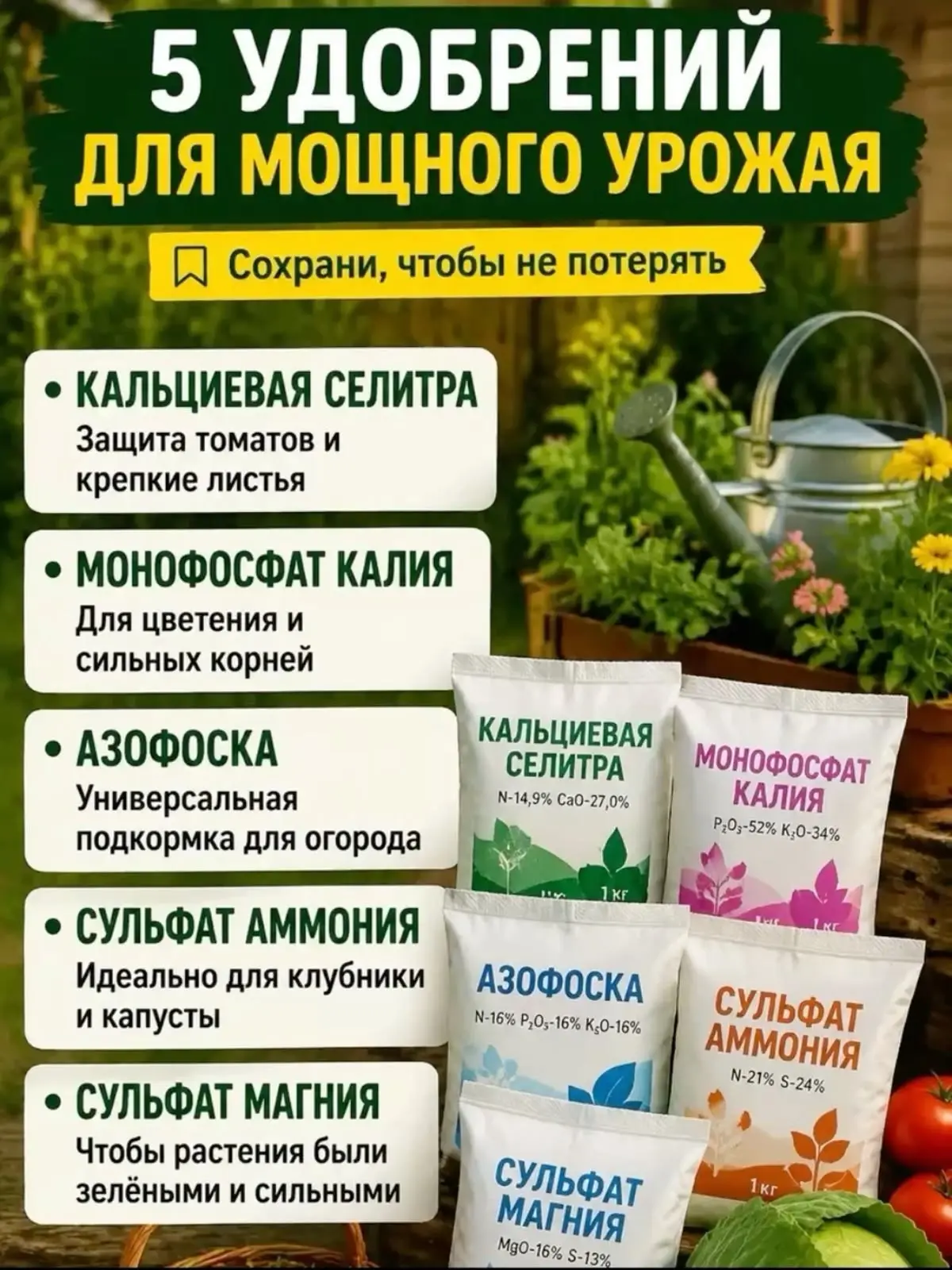 5 удобрений для мощного урожая!

🏡 уДачные советы