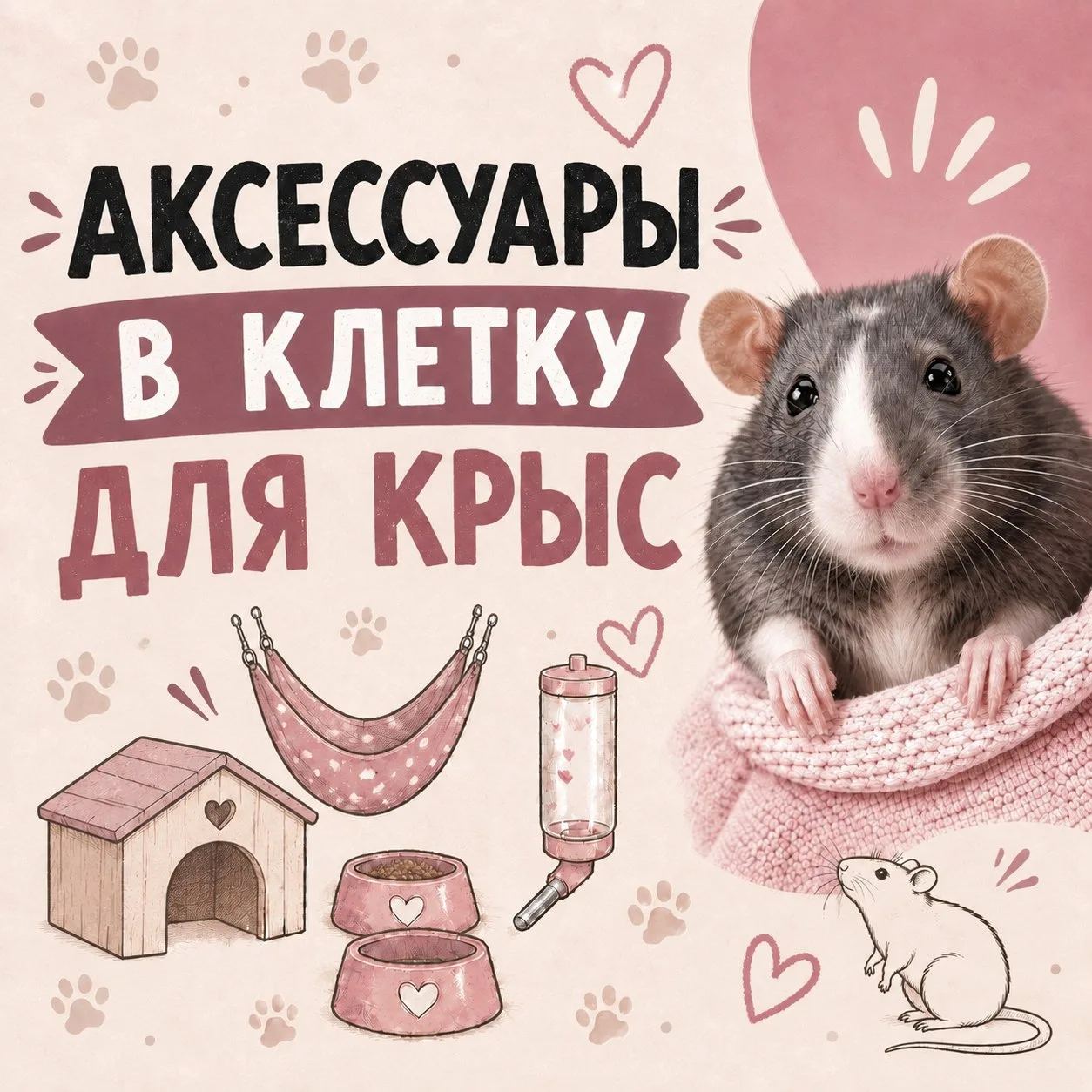 Уютный дом: базовый набор аксессуаров в клетку для двух крыс 🐀🐁