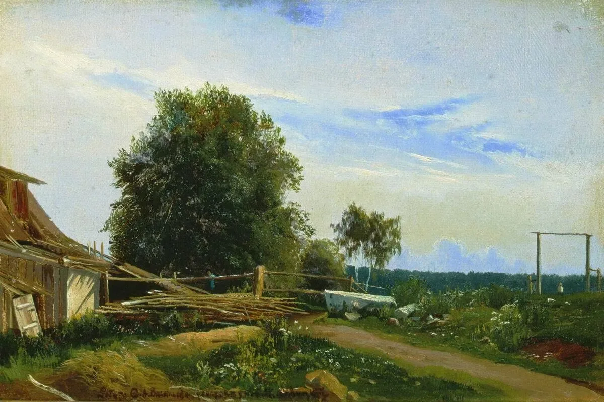 "Гумно", 1868 г. 

Федор Александрович Васильев (1850-1873)

Картон, масло. 27,5 х 39,5 см. Ульяновс