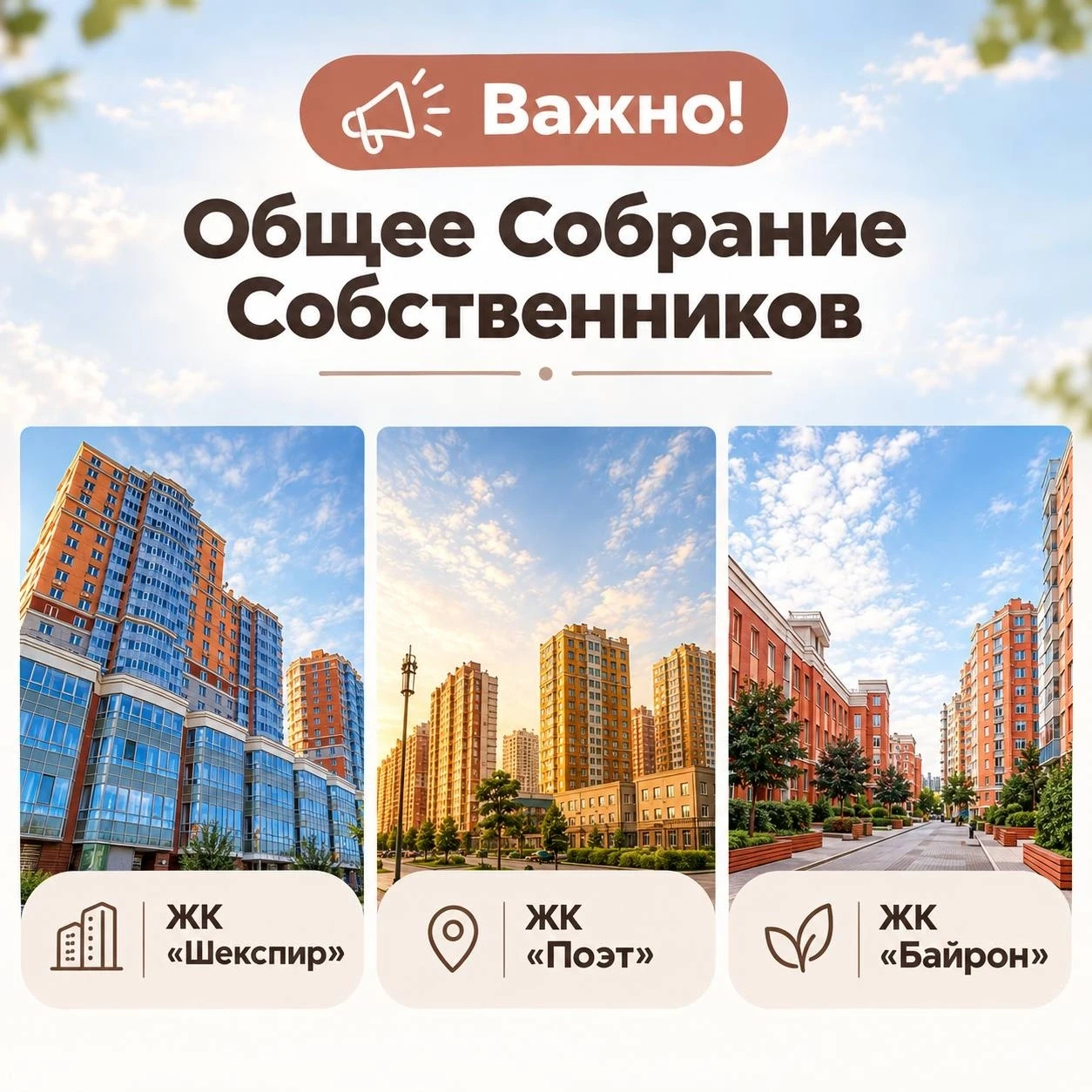 Уважаемые соседи из ЖК «Шекспир», «Поэт» и «Байрон»! ❗