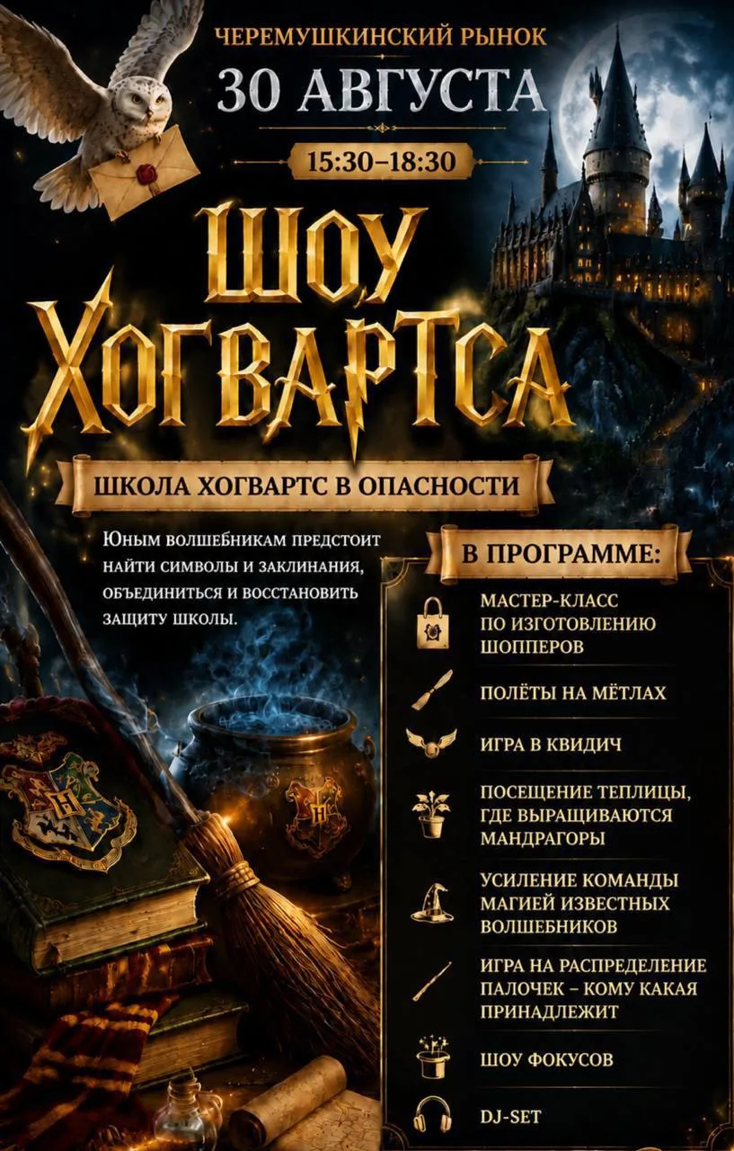 ЗАВТРА! «ШОУ ХОГВАРТСА» НА ЧЕРЕМУШКИНСКОМ РЫНКЕ 🧙‍♂️