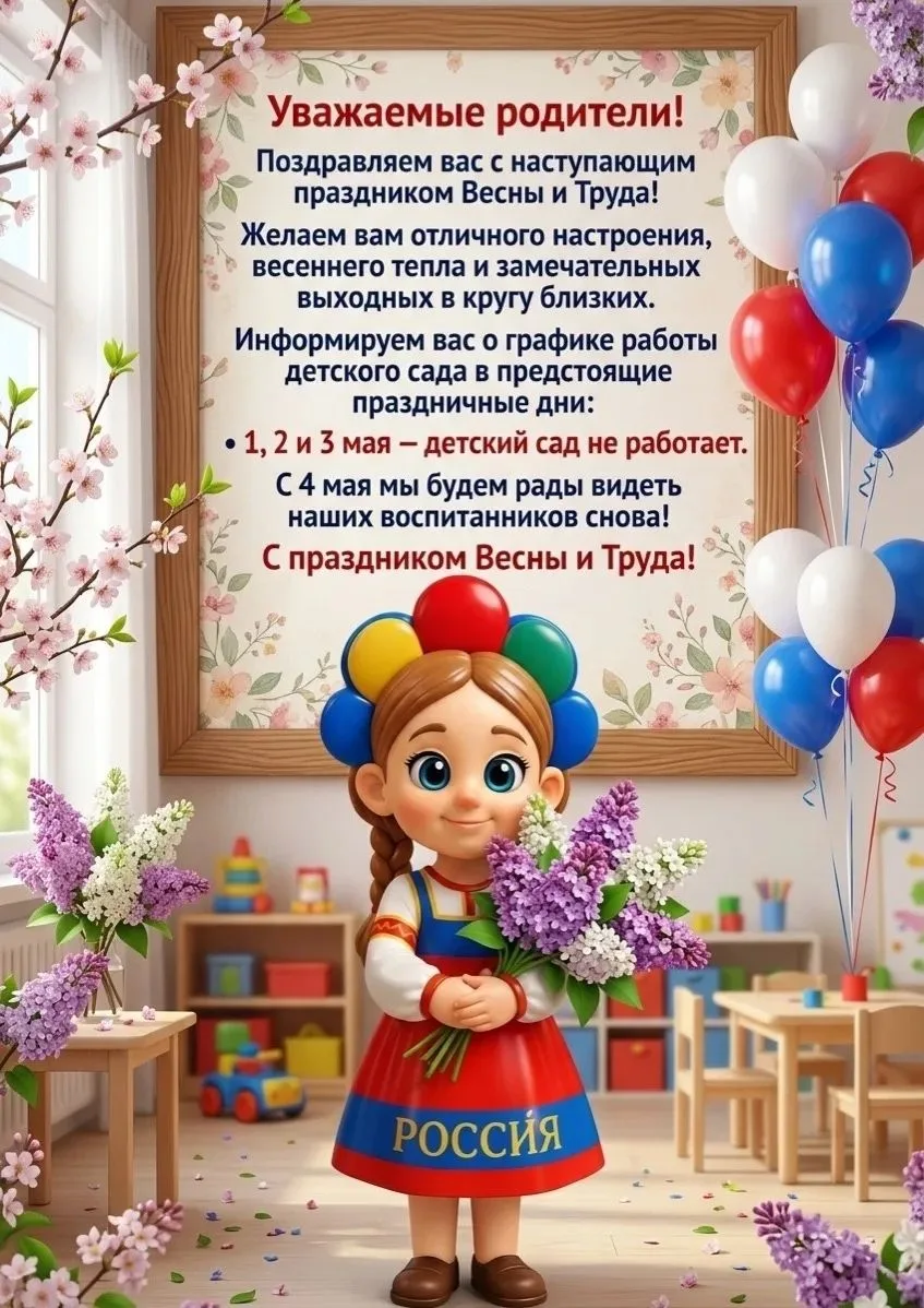 🥰Дорогие родители!
❗️Информируем вас о графике работы детского сада в предстоящие праздничные дни. 