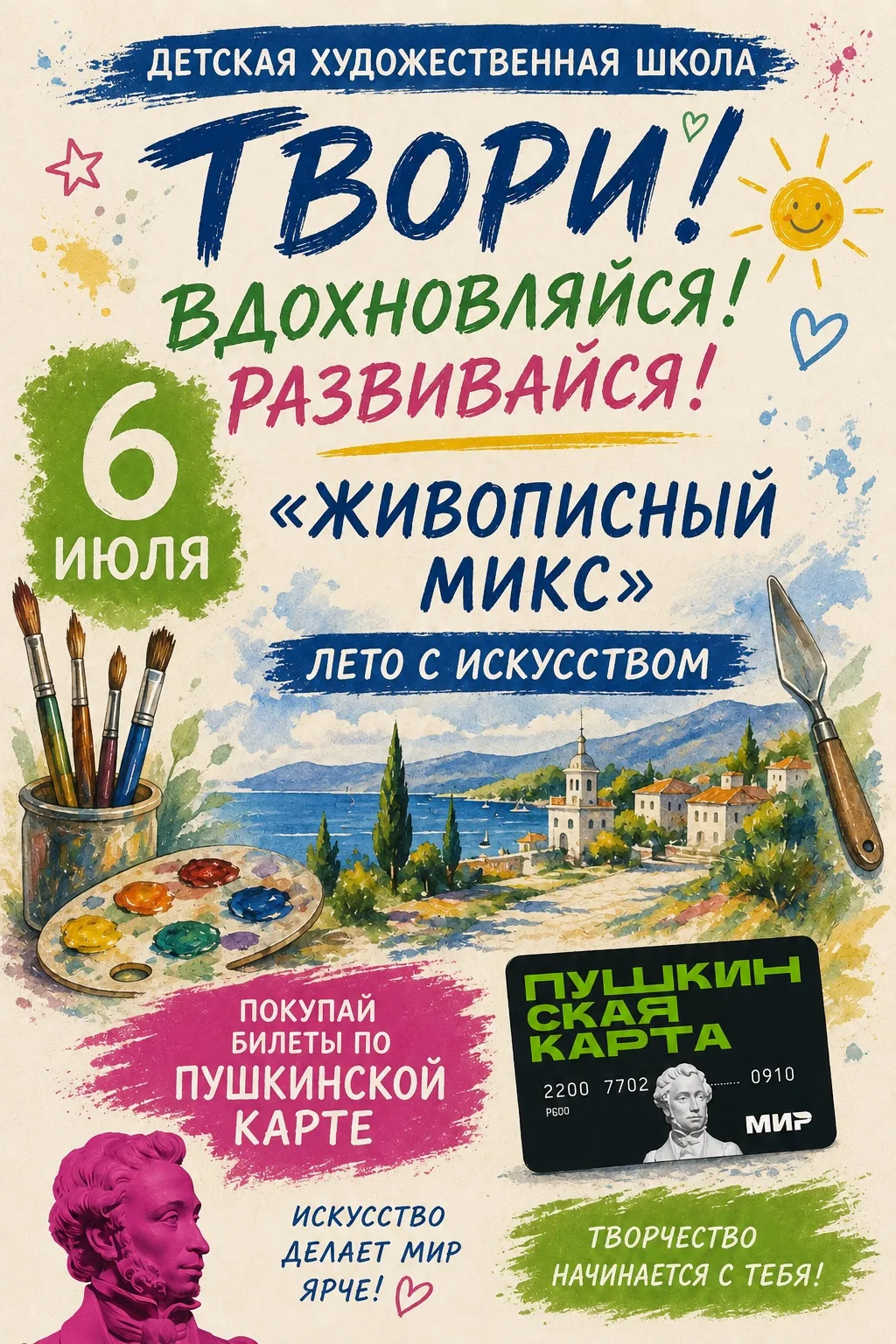 🎨 6 июля приглашаем на творческое мероприятие «Живописный микс» в рамках проекта «Пушкинская карта»