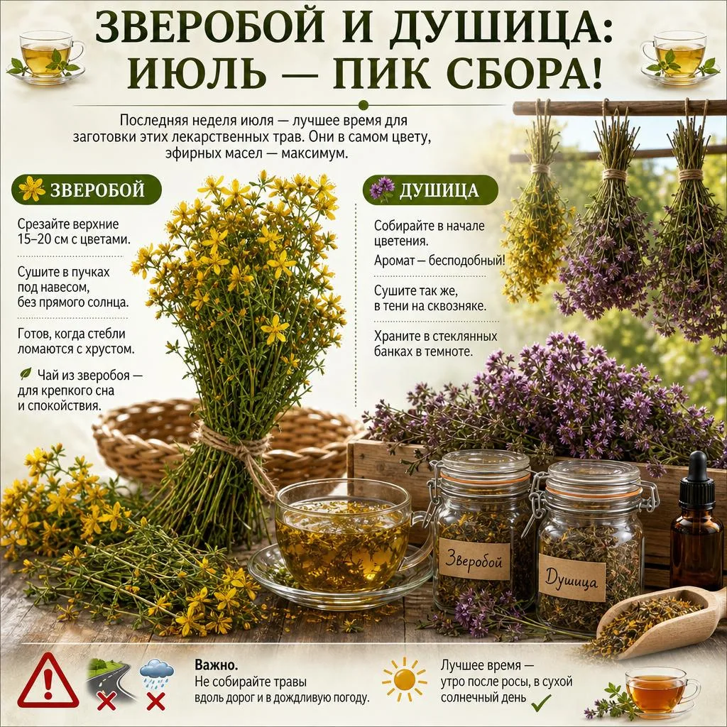 🍵 ЗВЕРОБОЙ И ДУШИЦА: ИЮЛЬ — ПИК СБОРА! 🍵