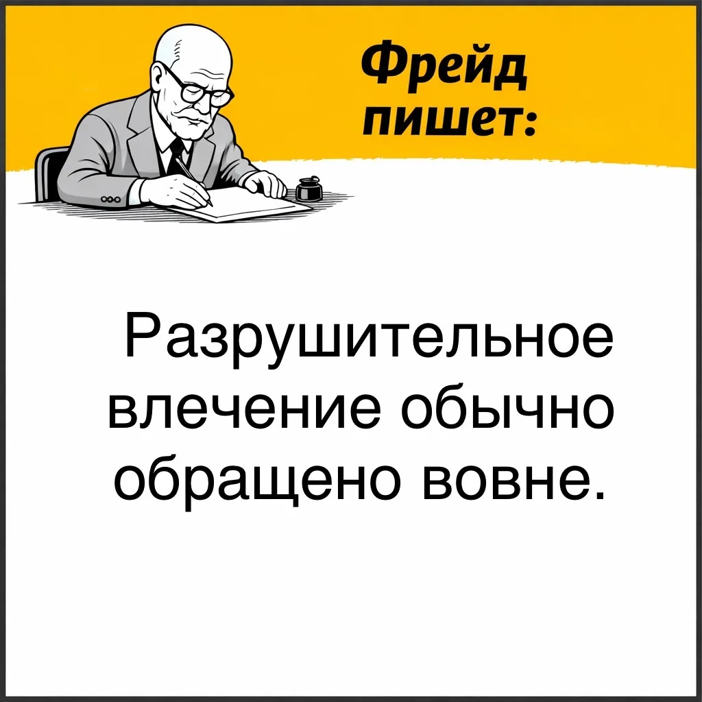 Фрейд пишет, что в норме разрушительное влечение не остается внутри человека. Оно напра...