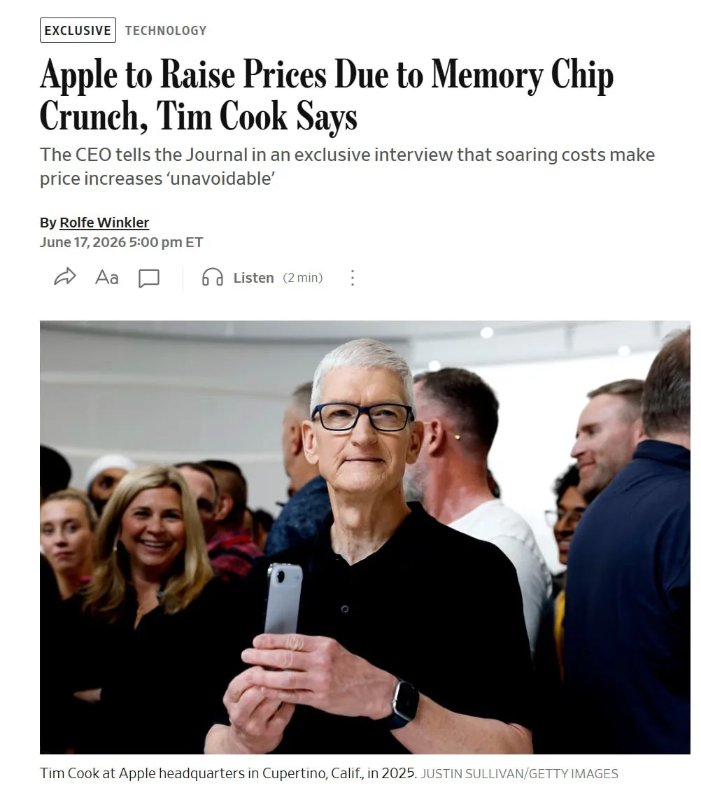 ❗️ Apple резко повысил цены на iPhone, MacBook и всю технику — официально объявил Тим Кук

Причина г
