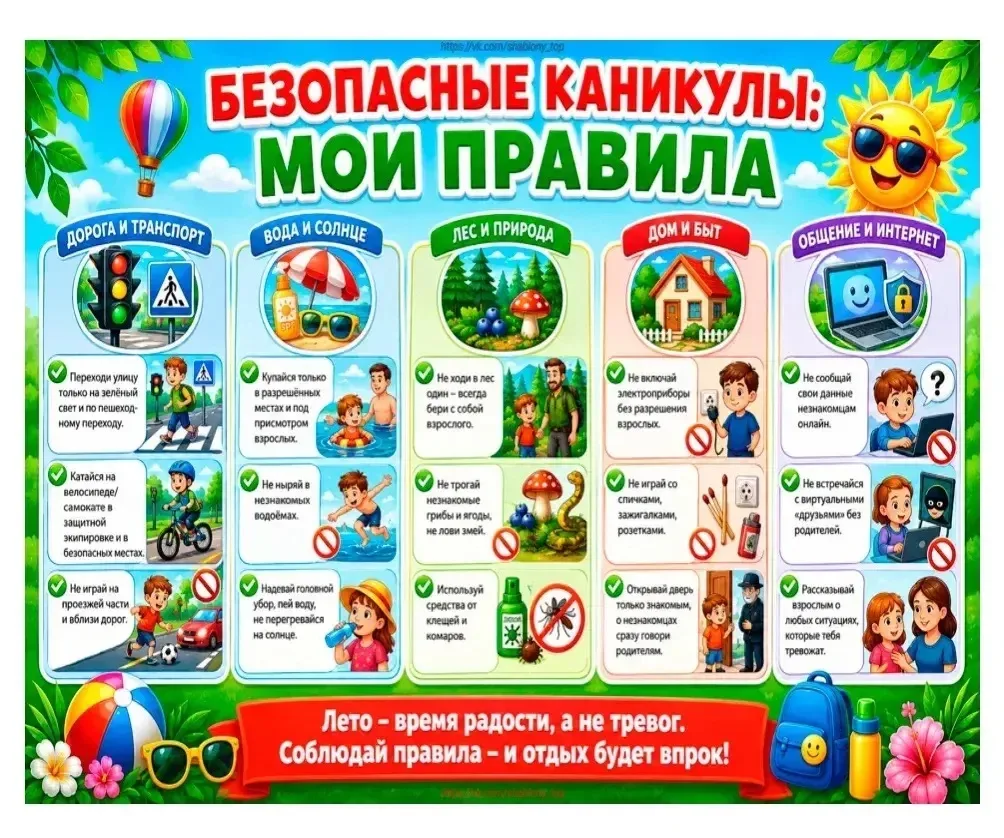 Скоро -Лето🌞, а значит большие каникулы! Соблюдайте правила безопасности, чтобы не слу...