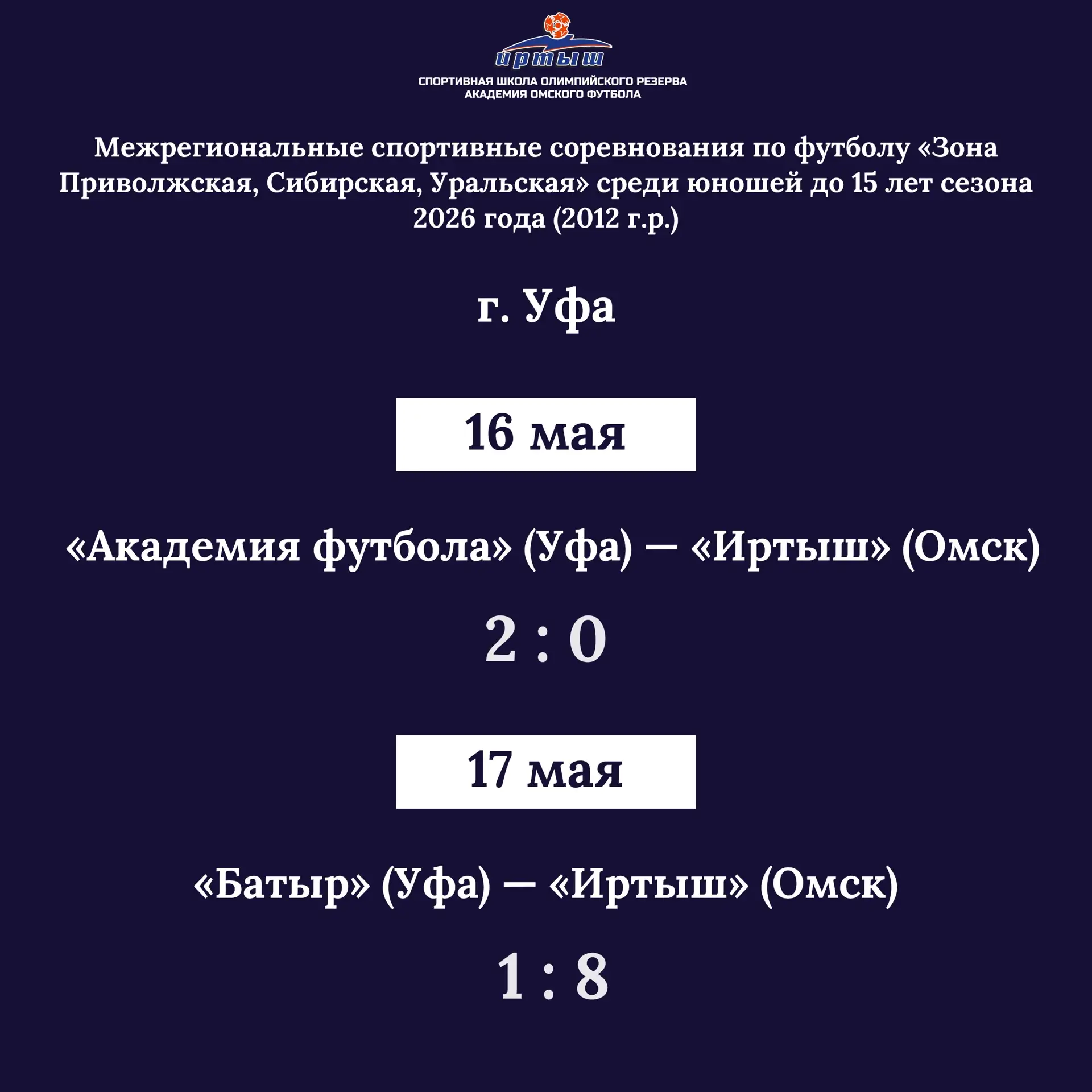 Команда «Иртыш-2012» 15 и 16 мая провела выездные матчи в Уфе в рамках Межрегиональных ...