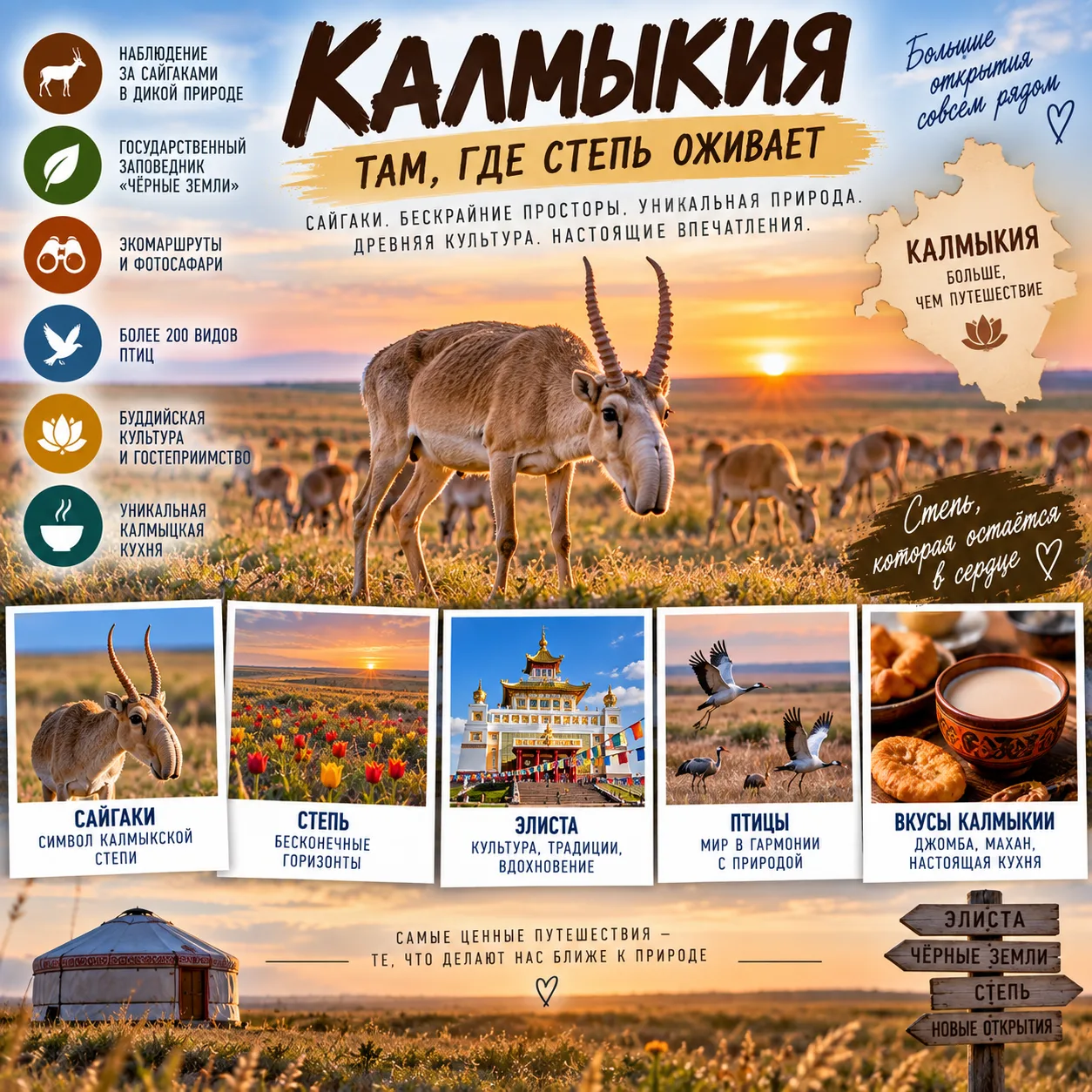 🦌 Калмыкия: место, где по степи снова бегают десятки тысяч сайгаков