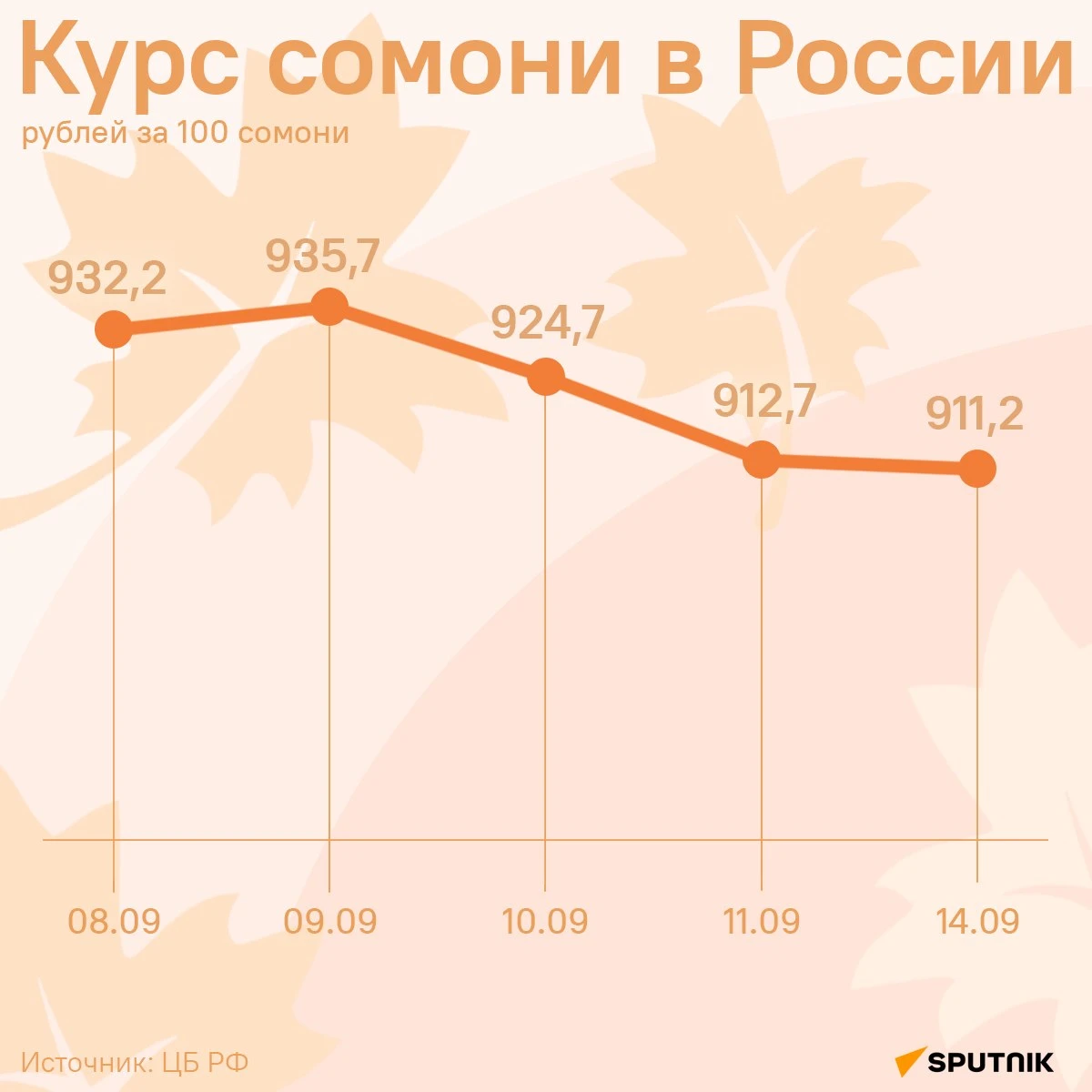 Курс сомони в России опустится на 1,5 рубля за сотню к понедельнику, сообщает ЦБ РФ. По...