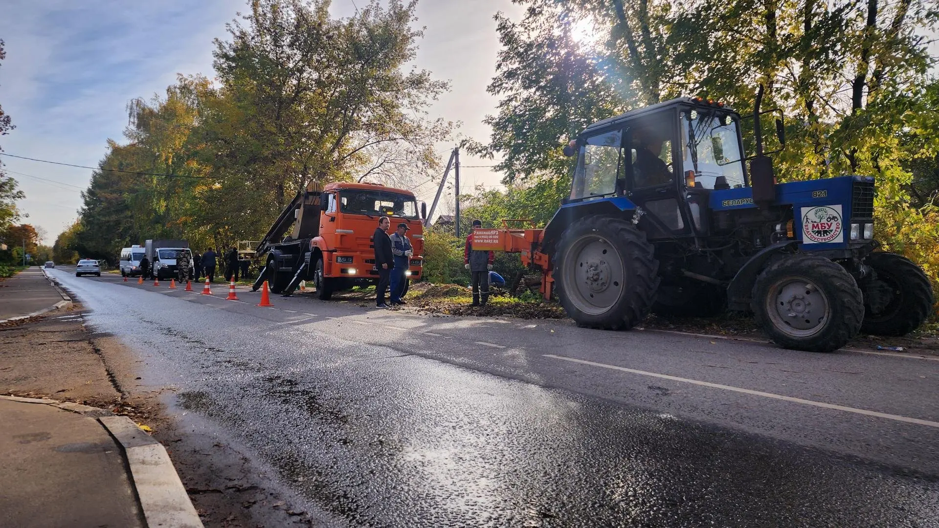 В Бронницах идет плановая обрезка деревьев. На улицах Марьинка и Московская одновременн...