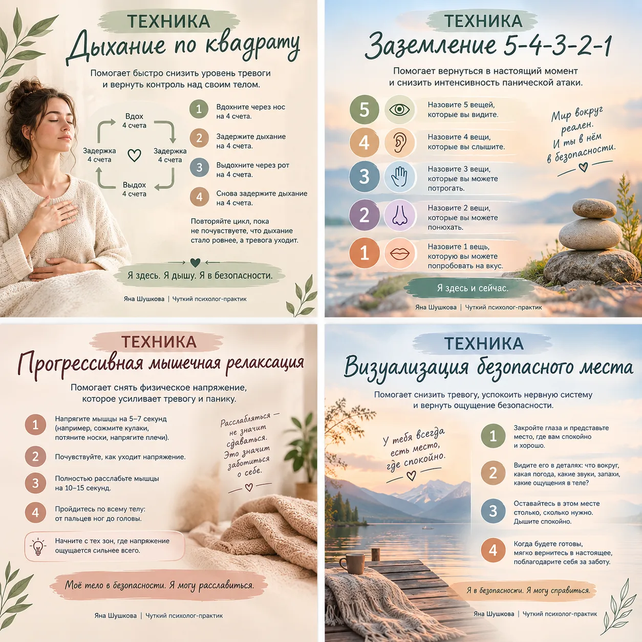 Повтор основных техник при тревоге и панике.