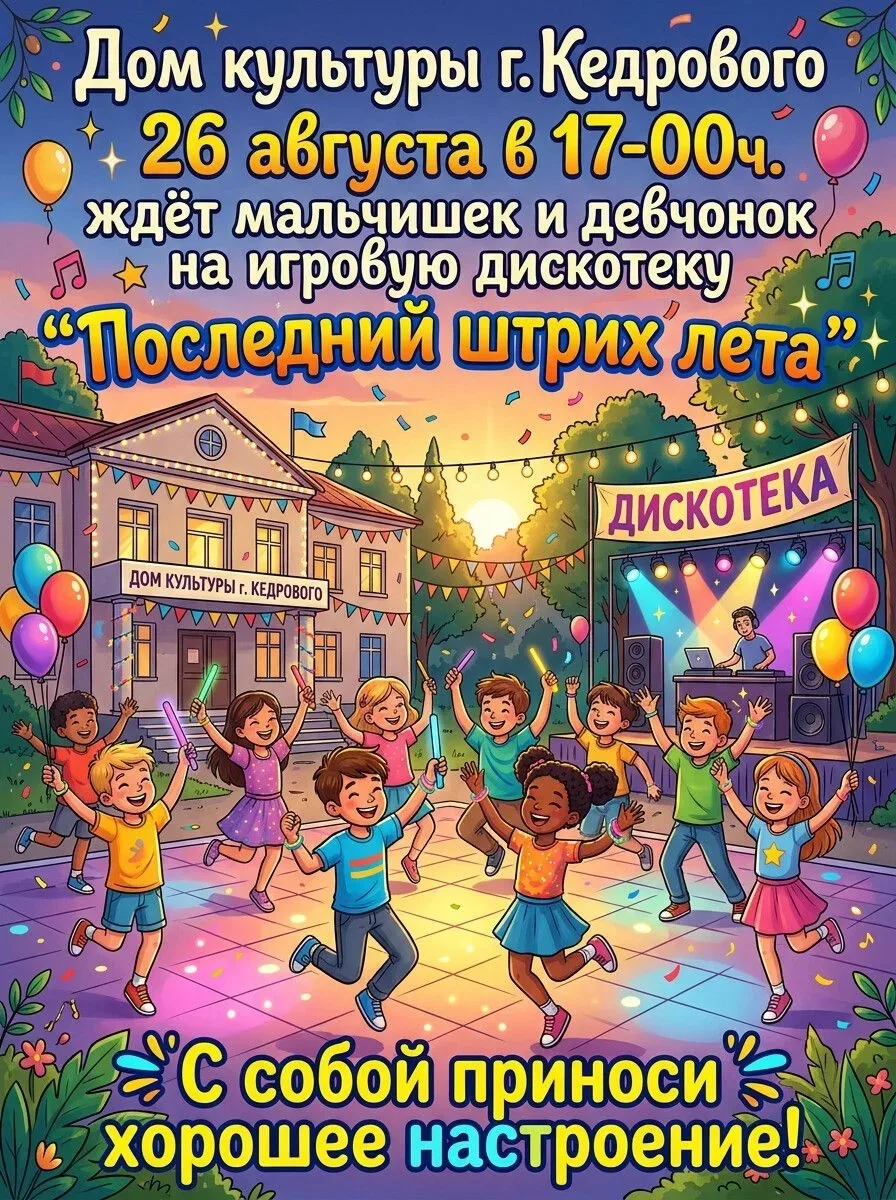 🪩 Дом культуры г. Кедрового приглашает на игровую дискотеку!