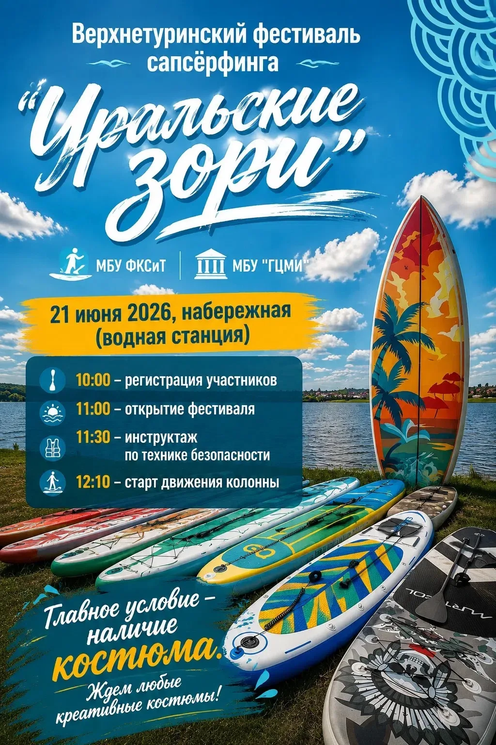 21 июня 2026 года! Набережная Верхней Туры! 🌊
Верхнетуринский фестиваль сапсёрфинга "Уральские зори