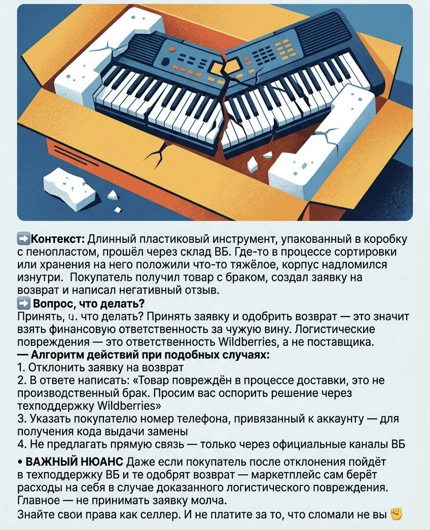 📦 Знакомая ситуация: покупатель открыл коробку, а внутри — переломанный пополам синтез...